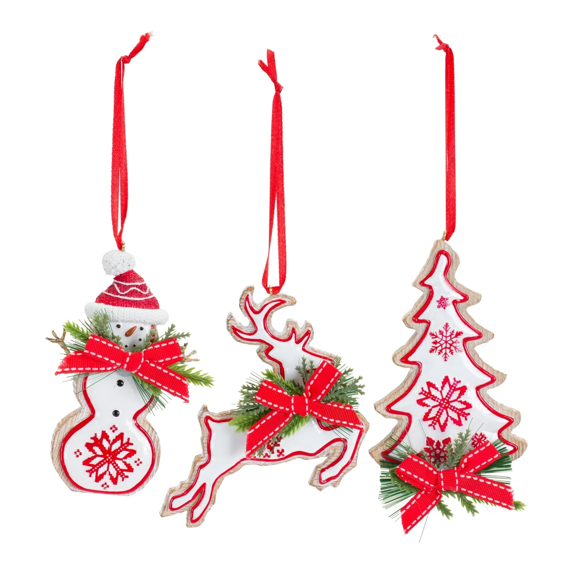 Set of 6 Cut Out Snowman, Deer and Tree Christmas Ornaments 5.25