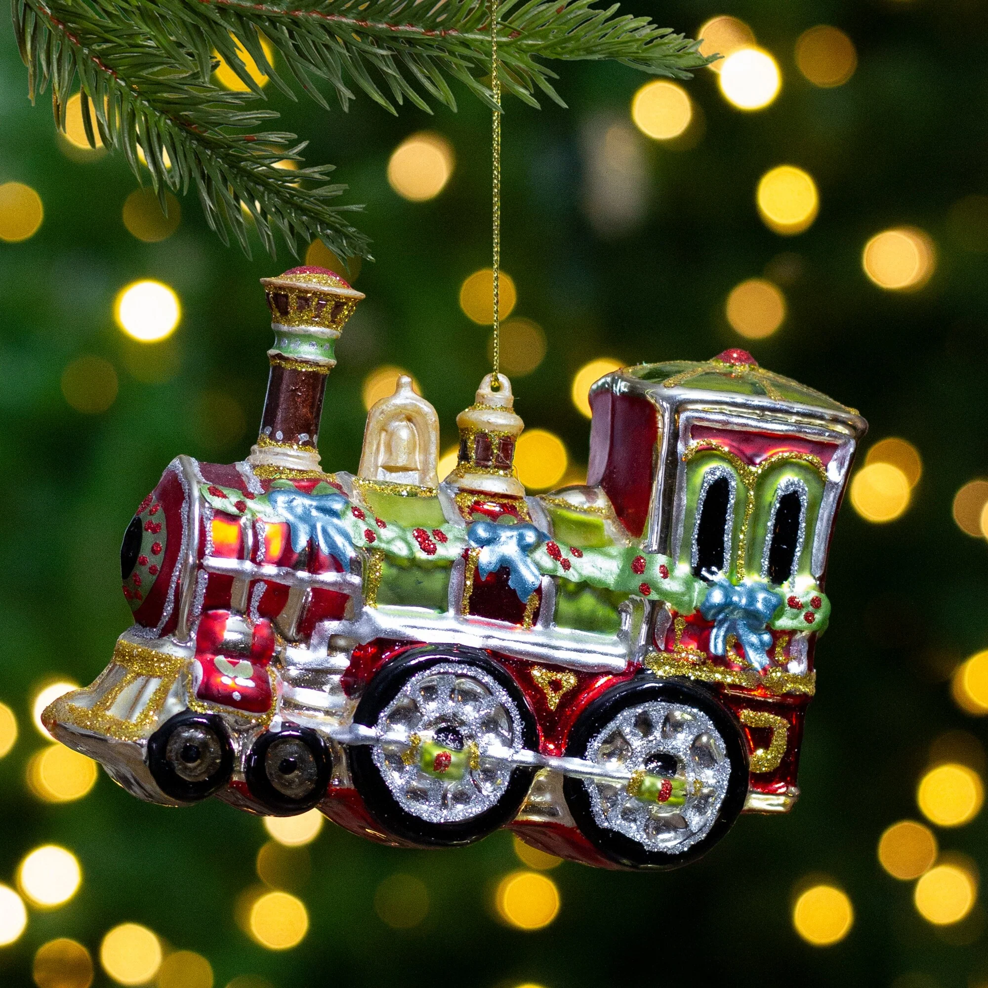 Train Glittered Glass Christmas Ornament - 5.5