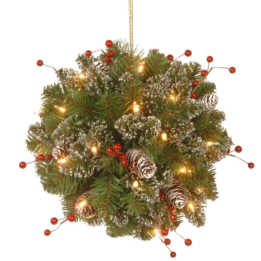 National Tree Company Glittery Mountain Spruce Warm White LED Kissing Ball