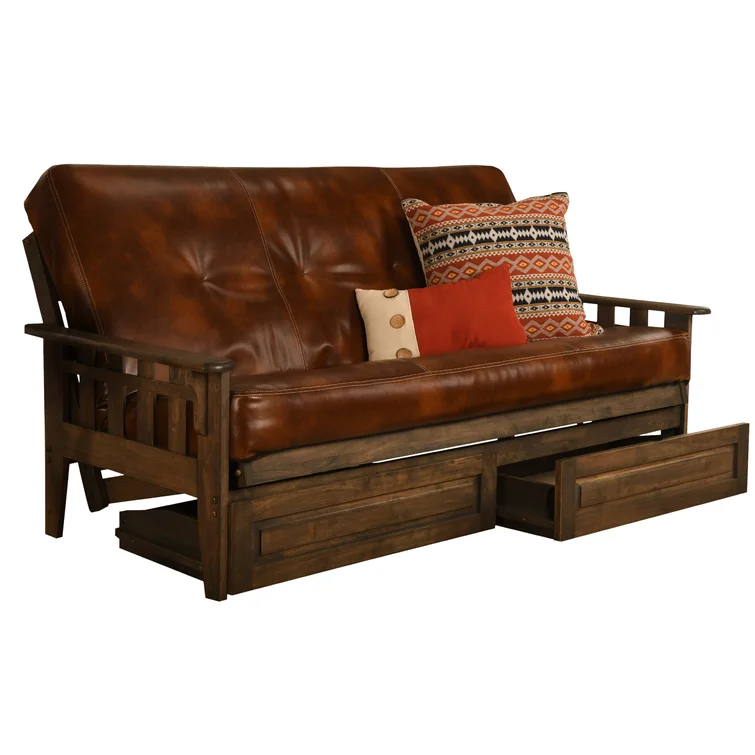 Stratford Full 81" Wide Faux Leather Loose Back Futon and Mattress