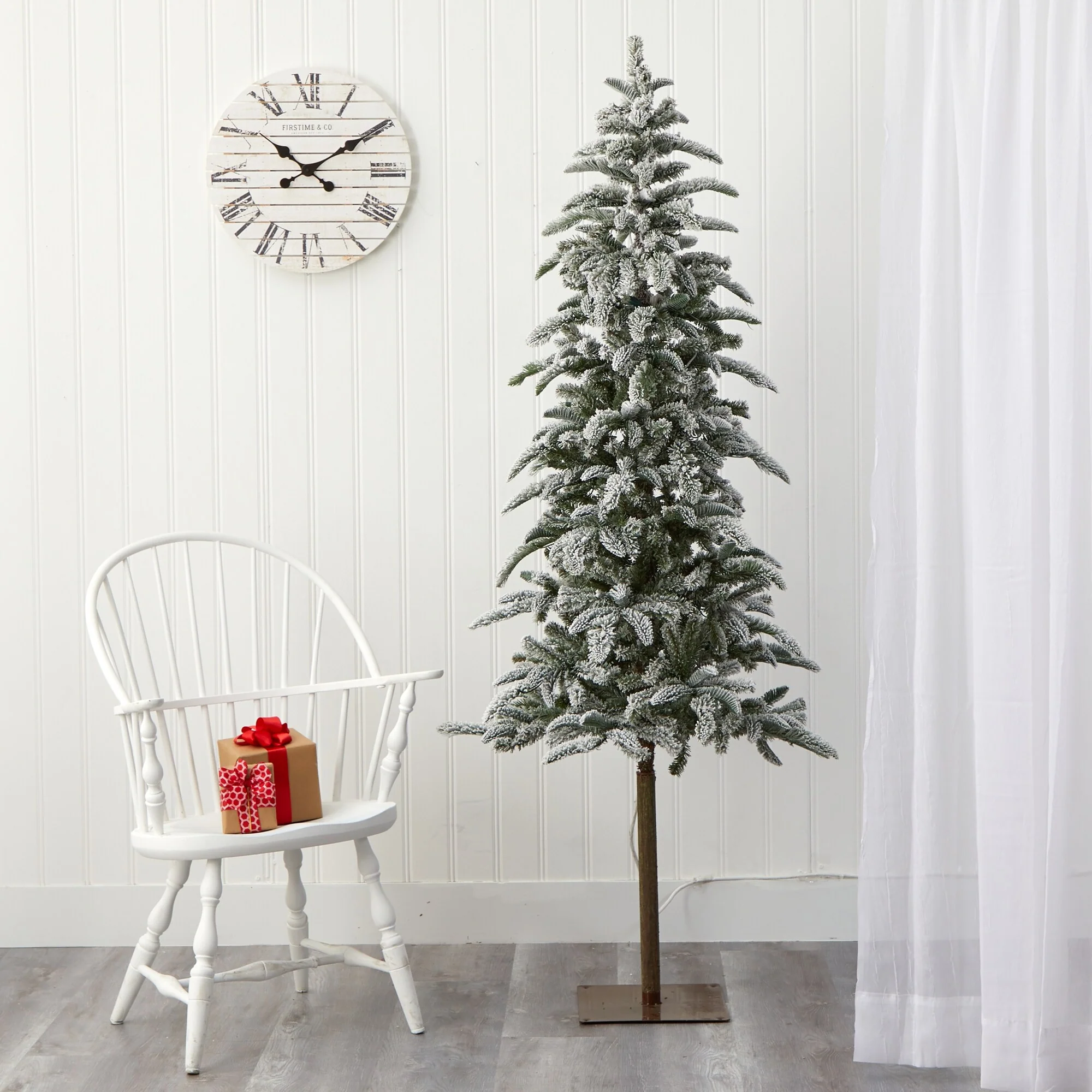 6.5' Pre-Lit Flocked Washington Alpine Artificial Christmas Tree, Warm White LED Lights - 6.5 Foot