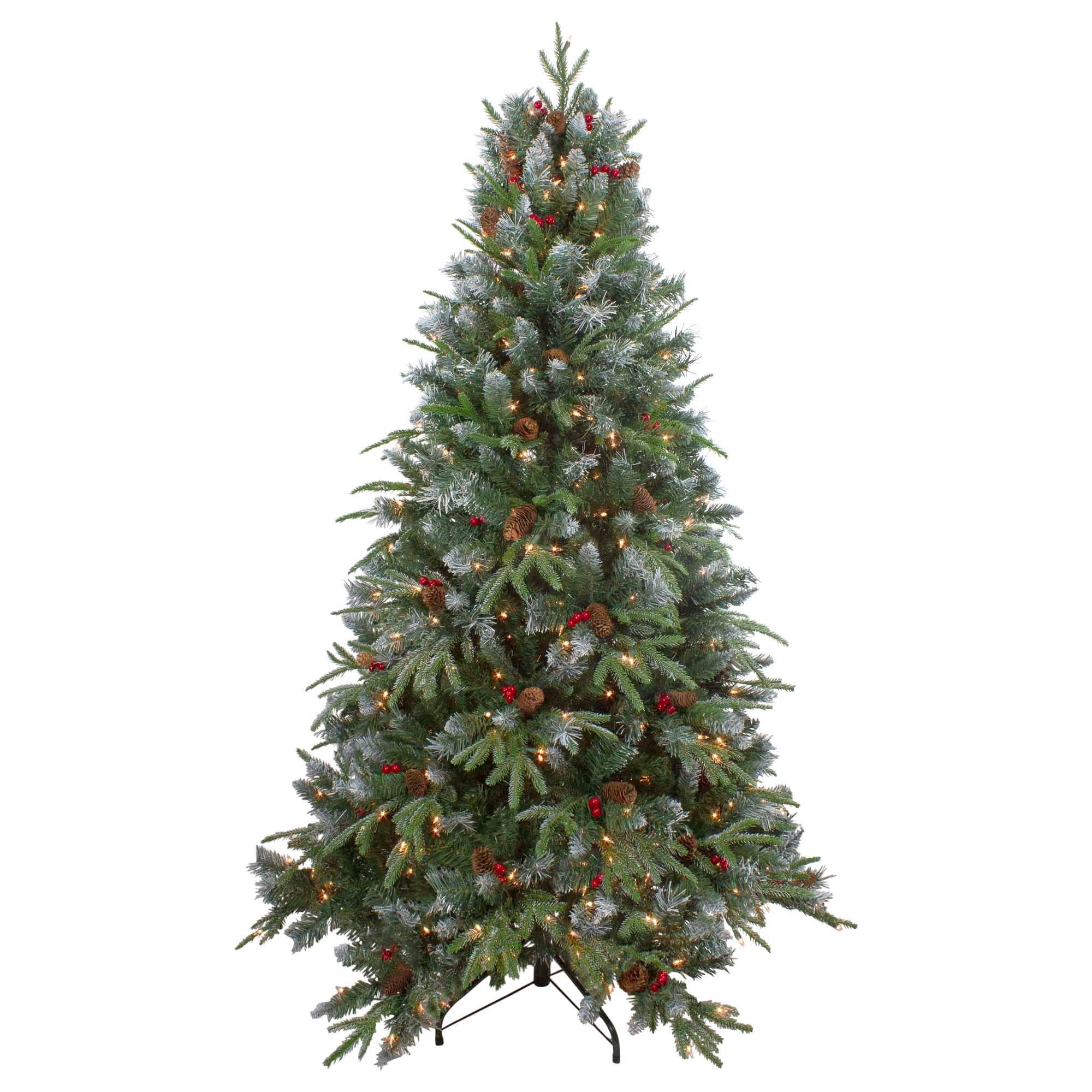 7ft Frosted Mixed Berry Pine Artificial Christmas Tree Clear Lights - 7 Foot