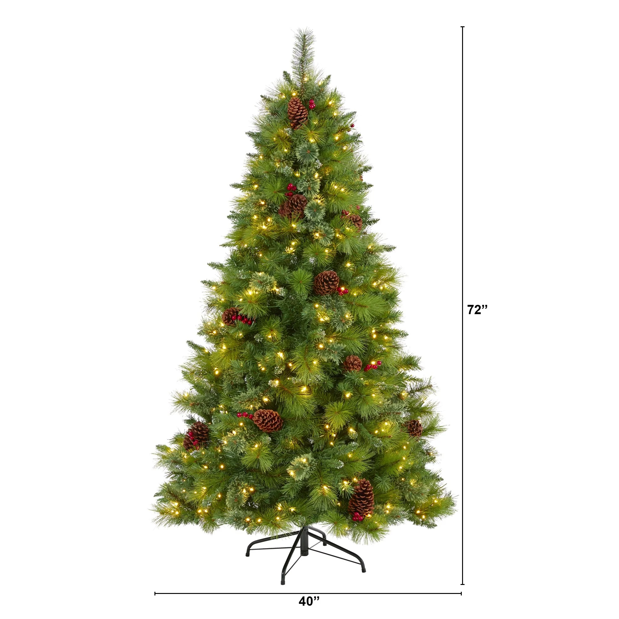 6’ Pre-Lit Montana Pinecones Berries Artificial Christmas Tree, Warm Clear LED Lights - 6 Foot
