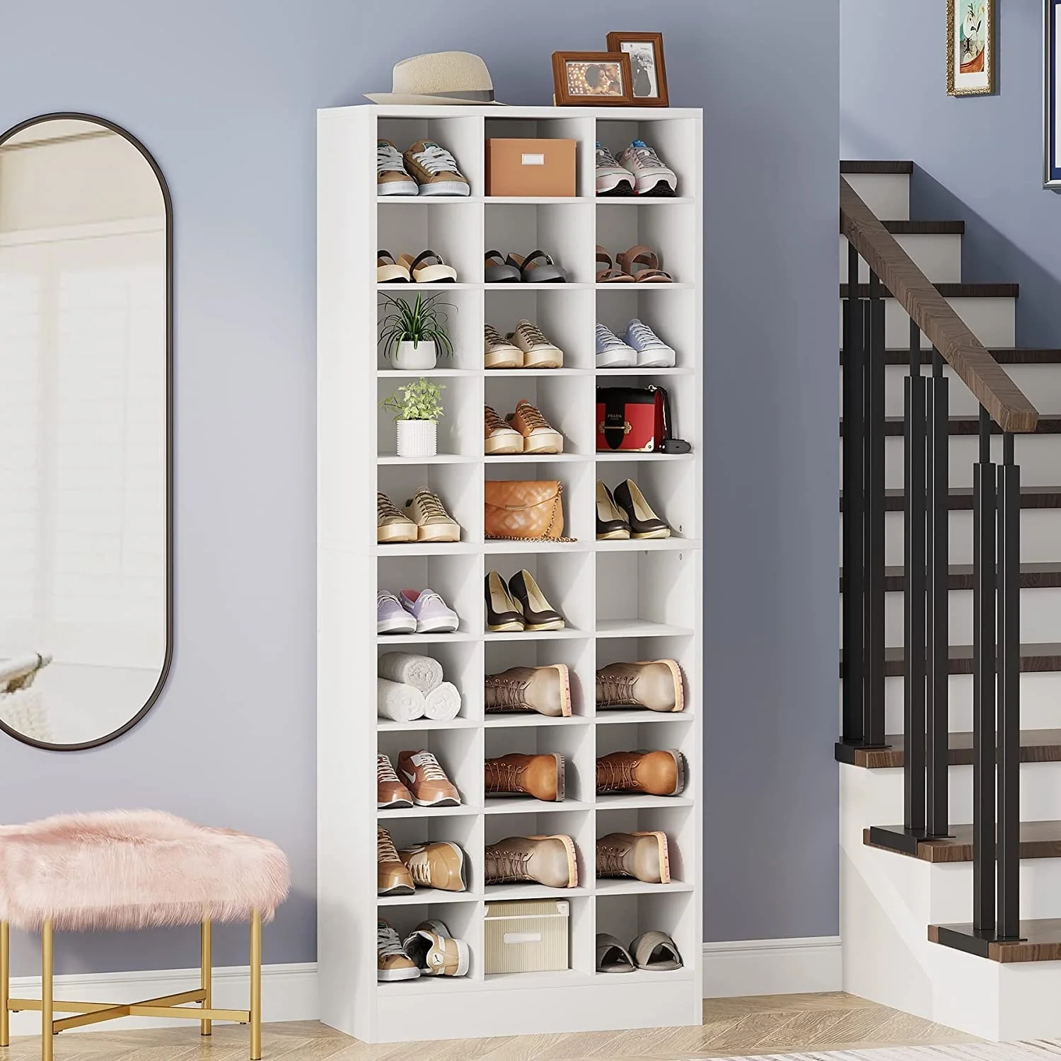 70.9 Inches Tall Wood Shoe Storage Cabinet with 30 Cubbies - 10-tier