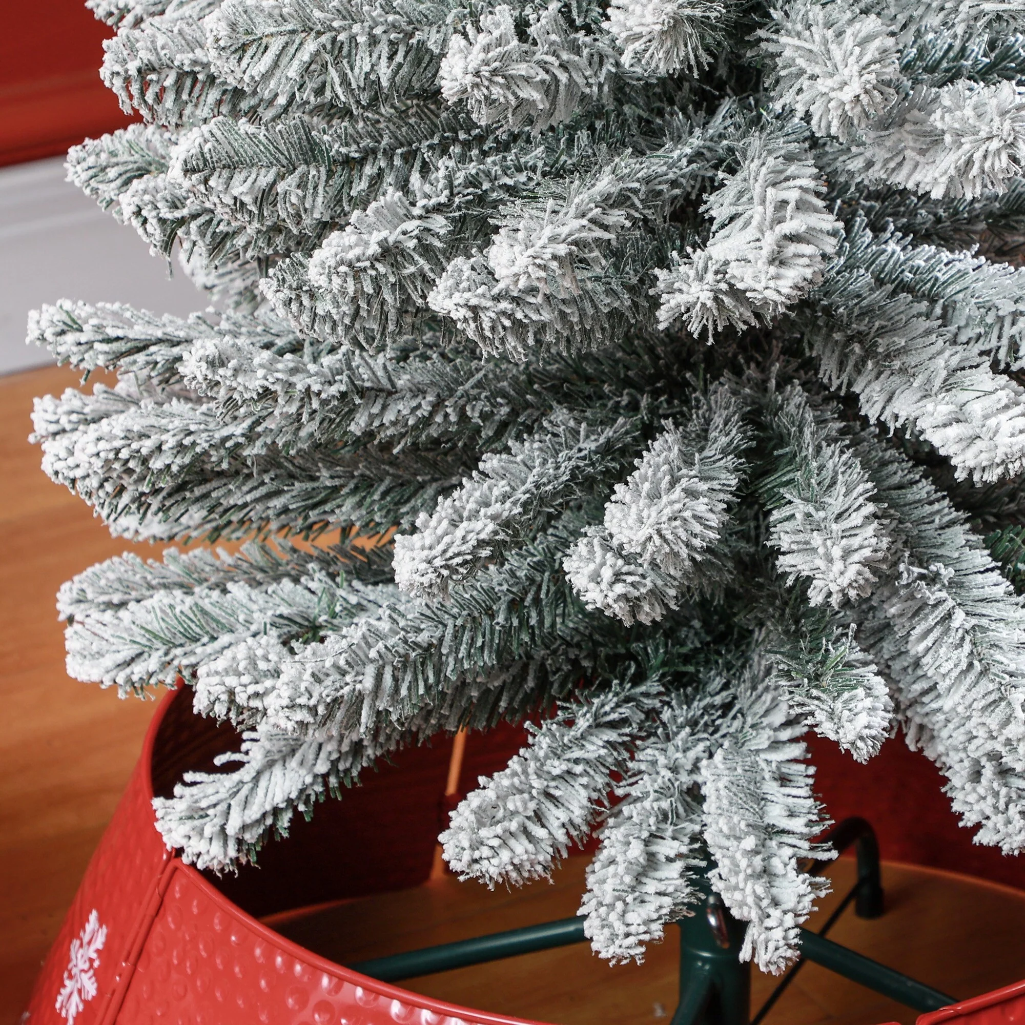 5ft Artificial Pencil Christmas Tree, Snow Flocked Tips with Metal Base for Realistic Holiday Decor