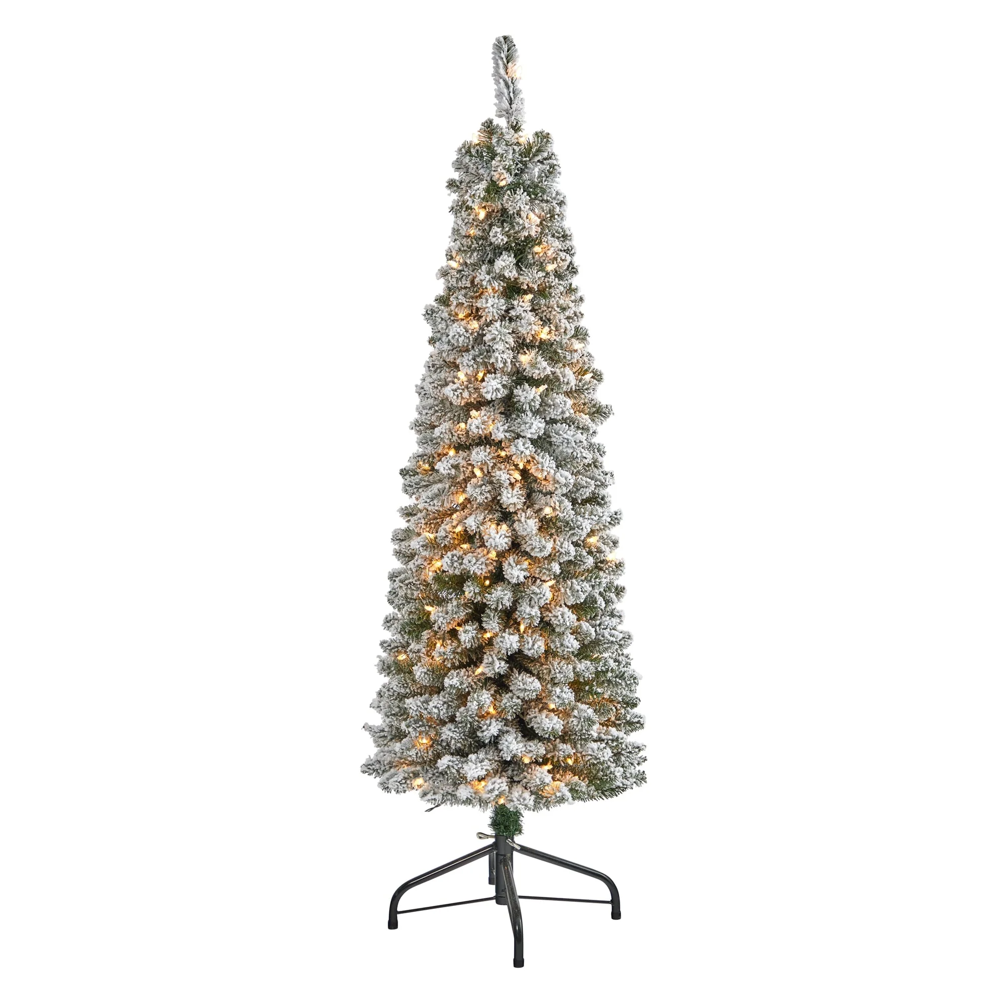5’ Pre-Lit Pencil Flocked Artificial Christmas Tree, Clear LED Lights - 5 Foot