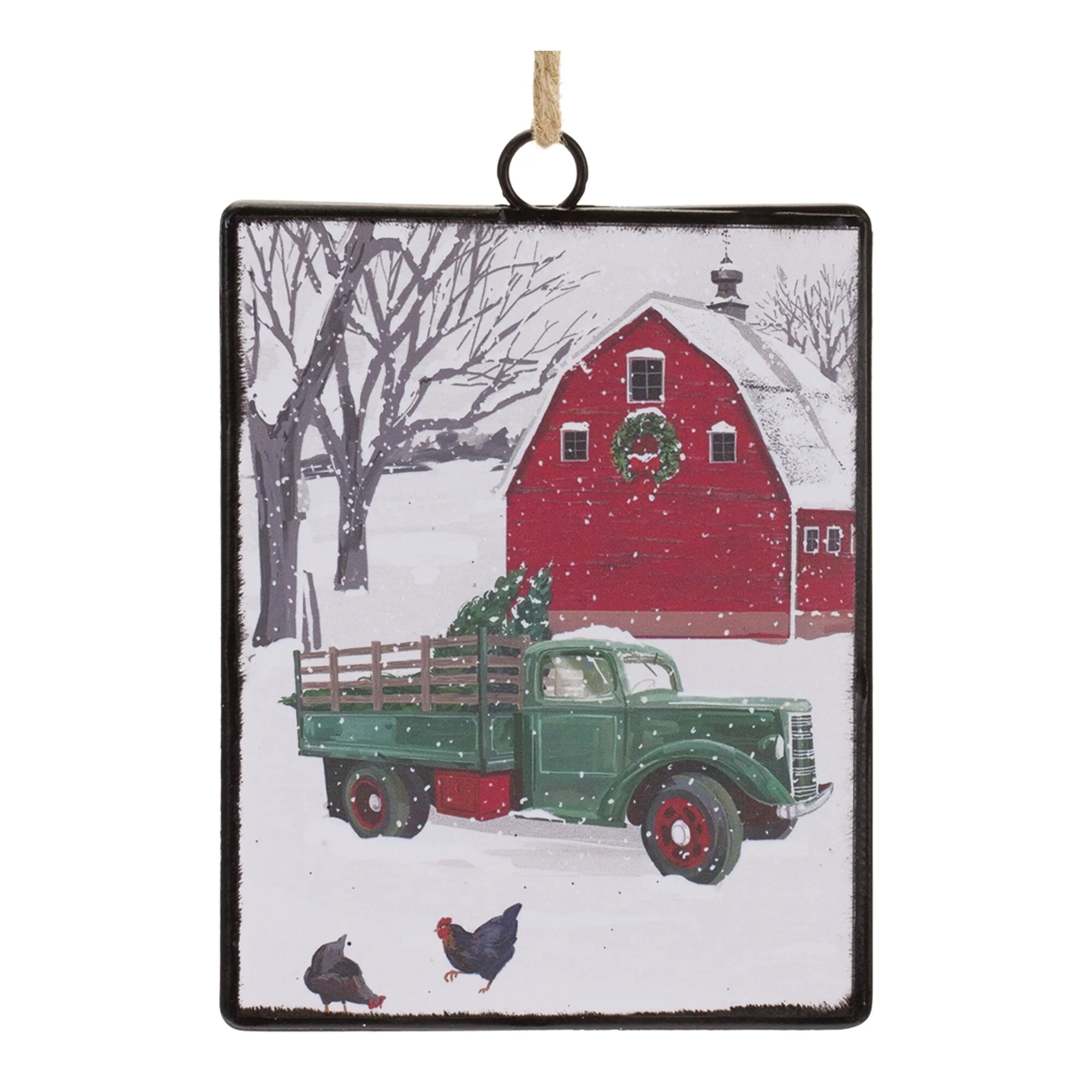 Truck and Barn Christmas Tag Ornaments - 6.25