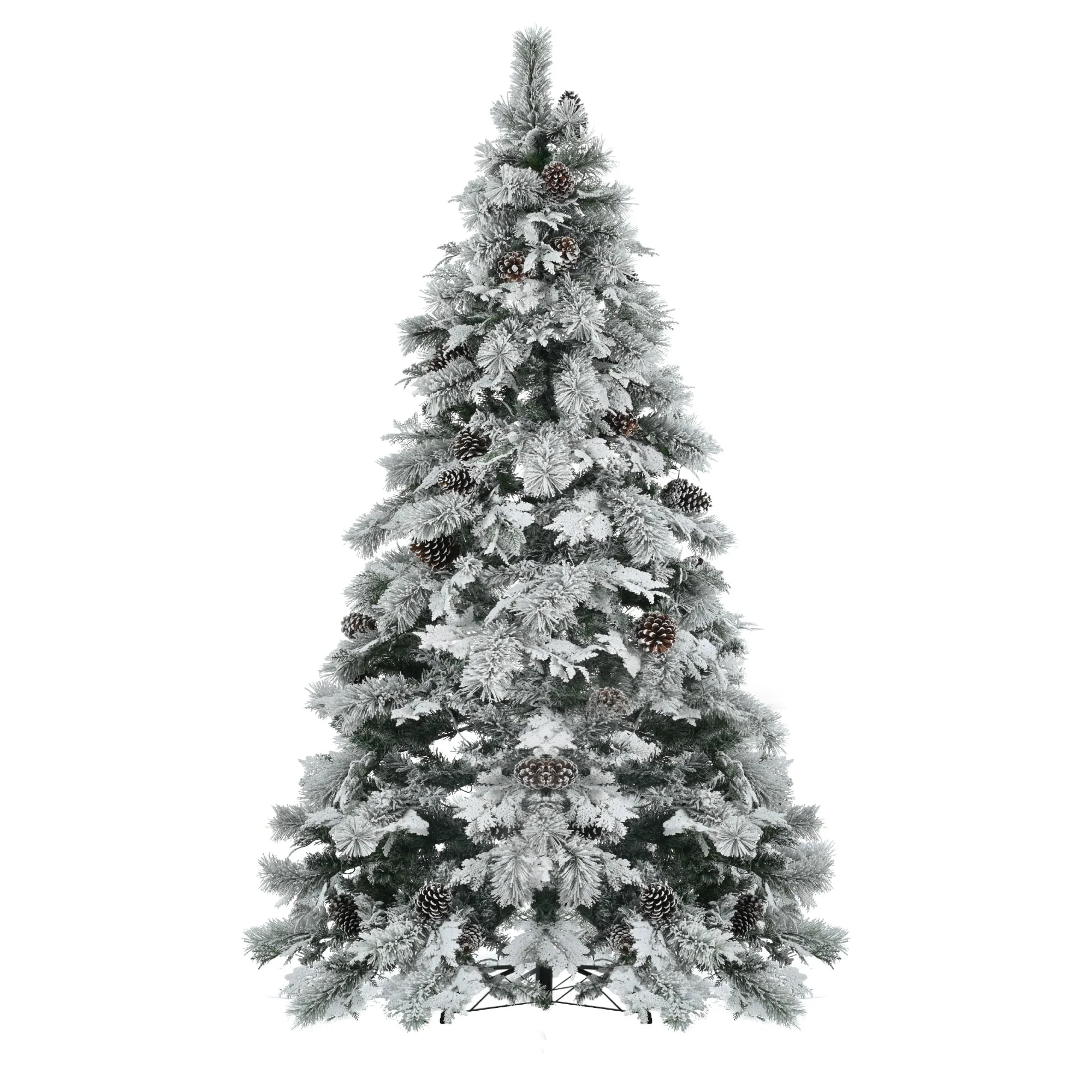 7.5FT Pre-Lit Spruce Snow Flocked Christmas Tree with Pine Cones,745 Branch Tips,450 Multi-Color LED Lights,11 Flashing Modes