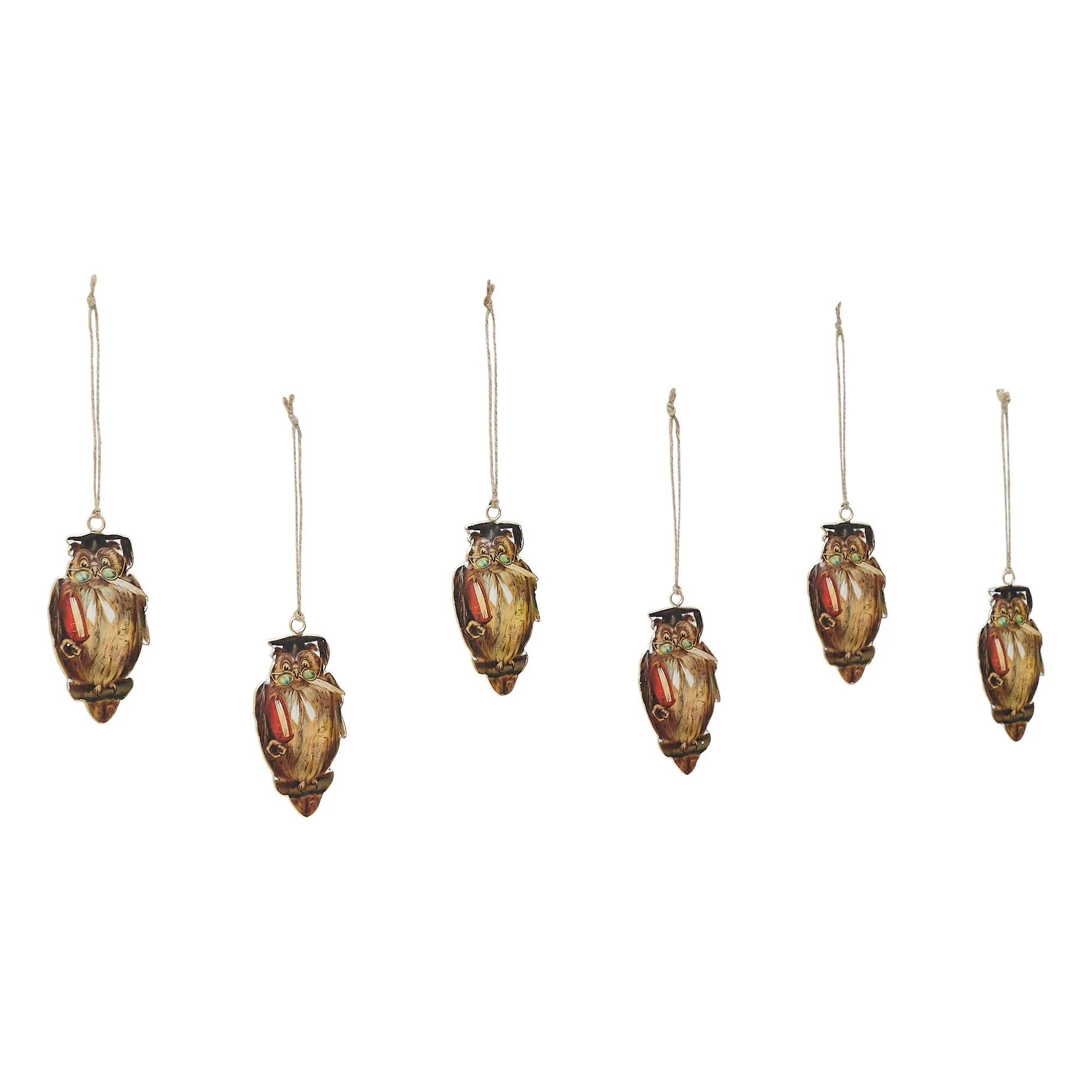 Wise Owl Metal Ornament Set of 6 - 4.5 inch