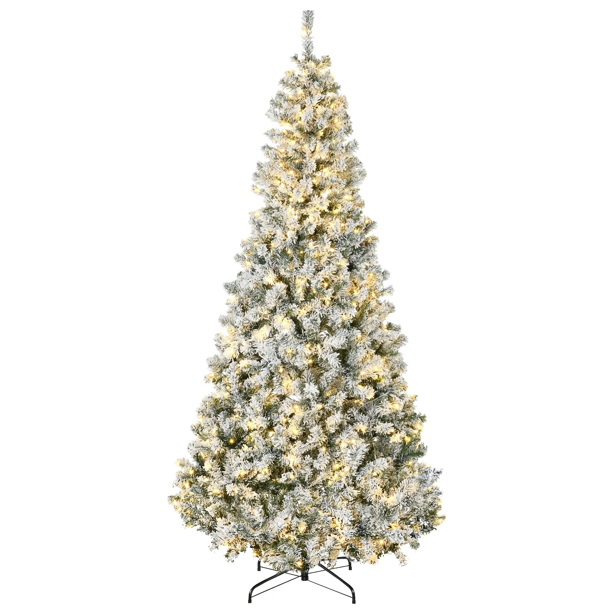 7.5ft Tall Prelit Snow-Flocked Christmas Tree with Auto Open, 500 LED Lights, & Realistic Branches