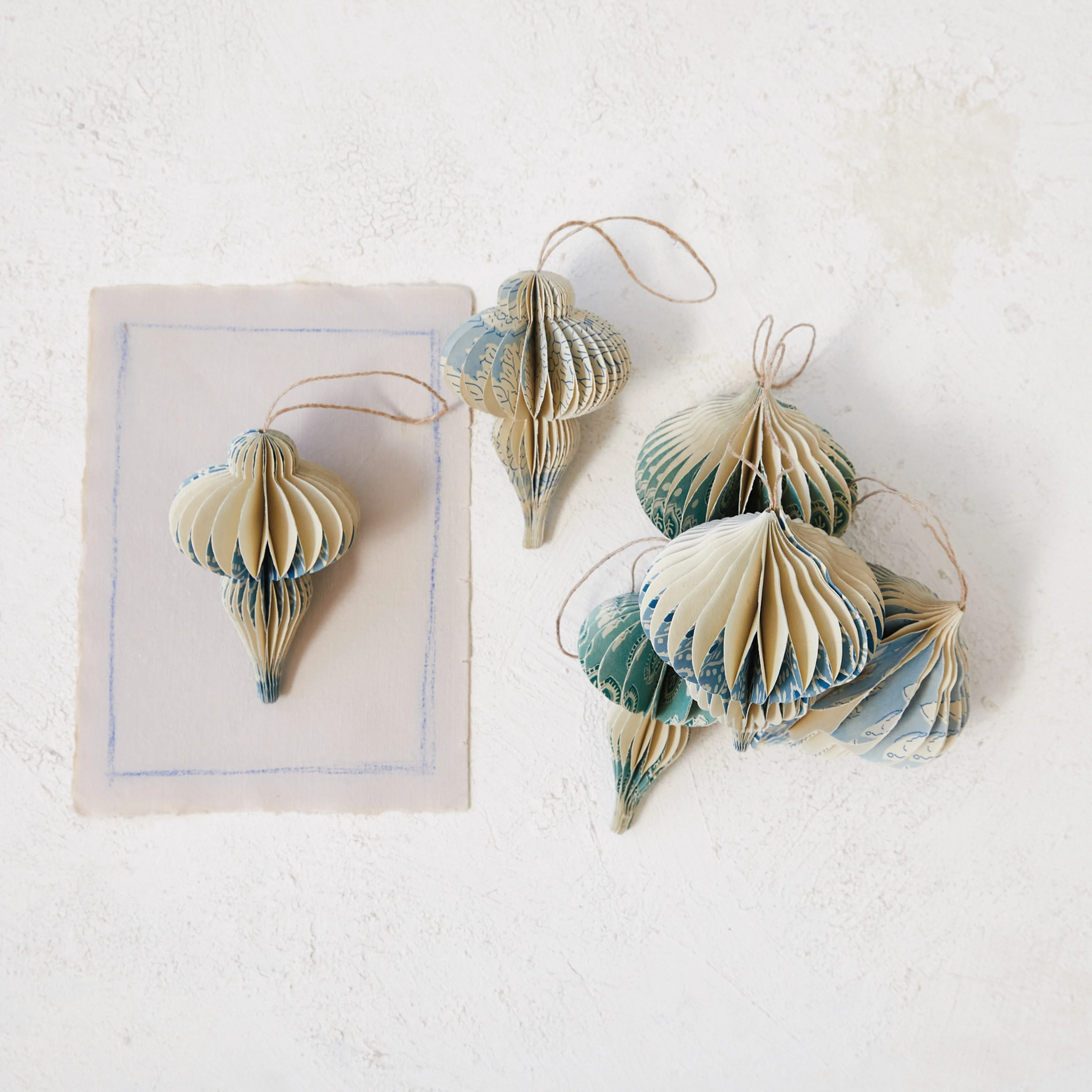 Paper Folding Honeycomb Finial Ornament with Various Pattern, Set of 6