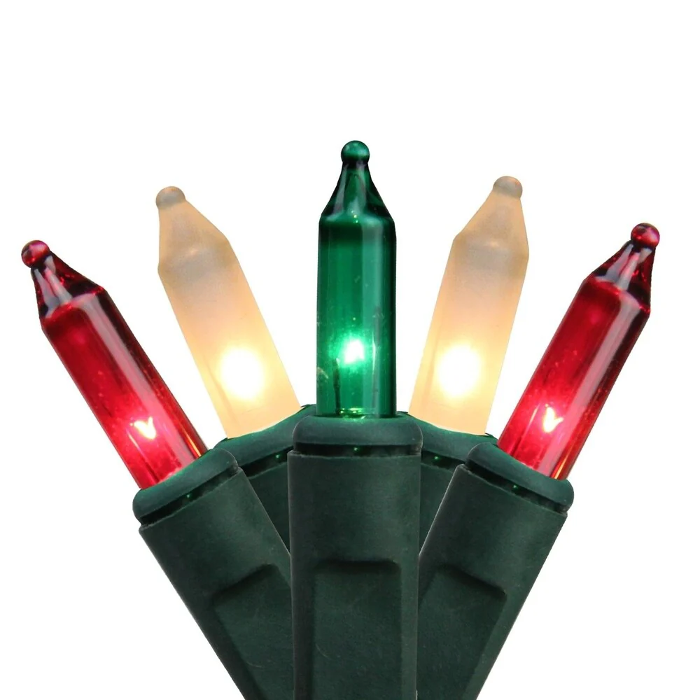 Set of 100 Red Green and Frosted Clear Mini Christmas Lights 2.5