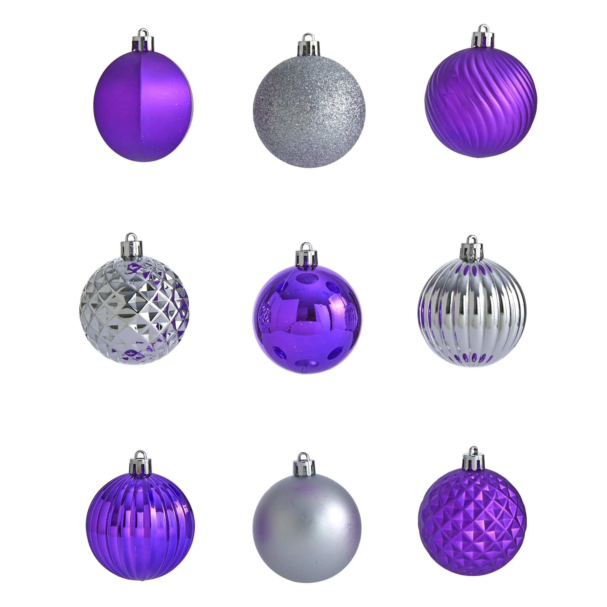 101ct Silver Purple Shatterproof 3-Finish Christmas Ball Ornaments 2