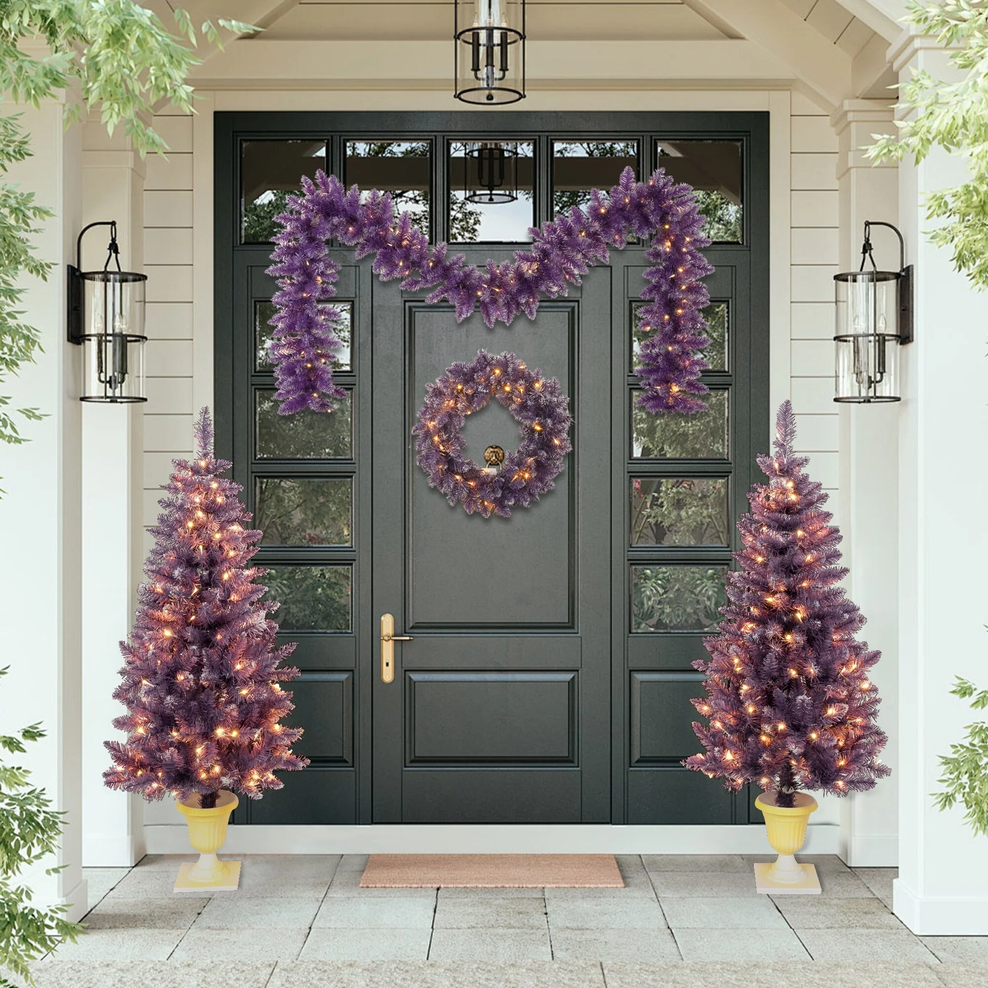 4-Piece Holiday Decor Set with Warm LED Lights and Festive PVC Design