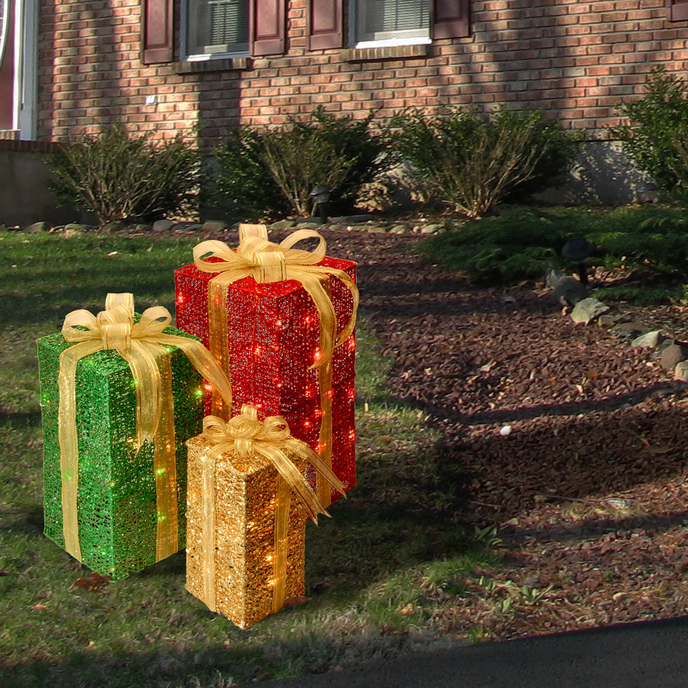 National Tree Company Pre-Lit Gift Box Set with 70 Clear Mini Lights - Red - 18 in