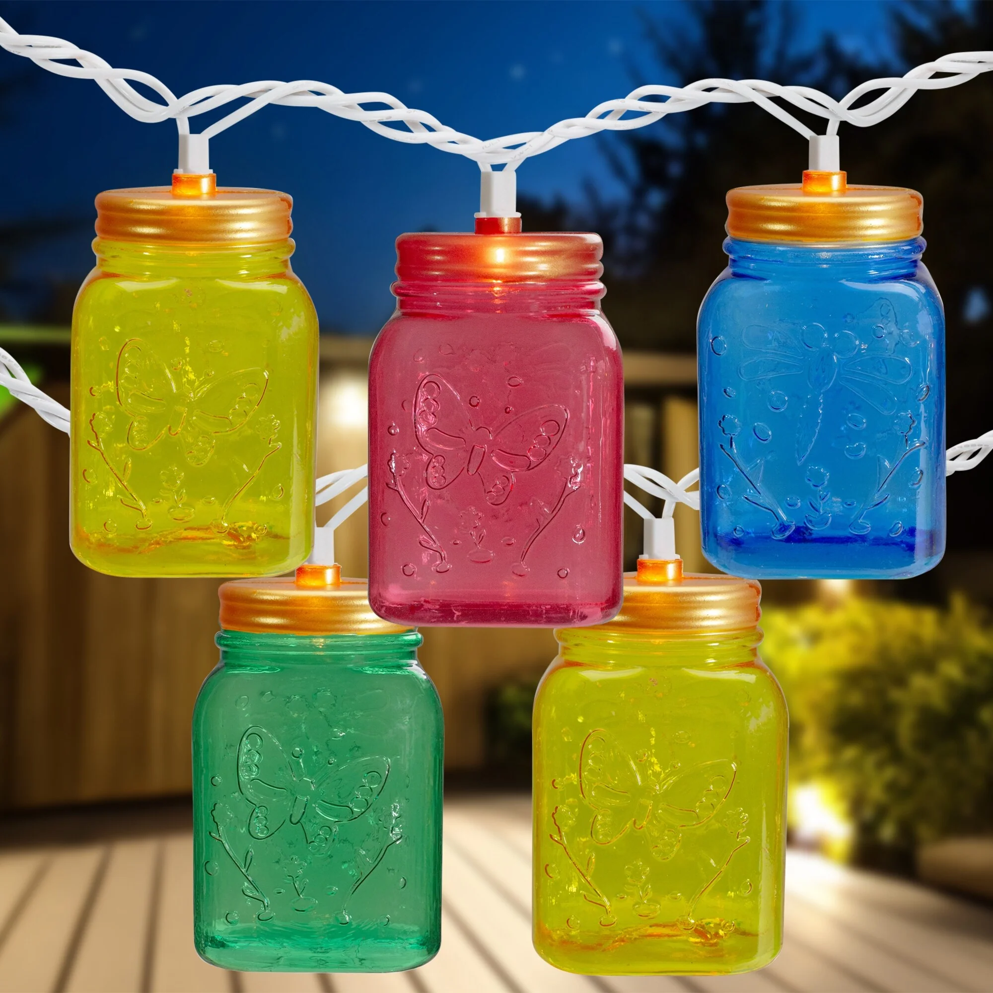 10-ct Multi-Color Mini Mason Jar Novelty String Light Set, 7.5ft