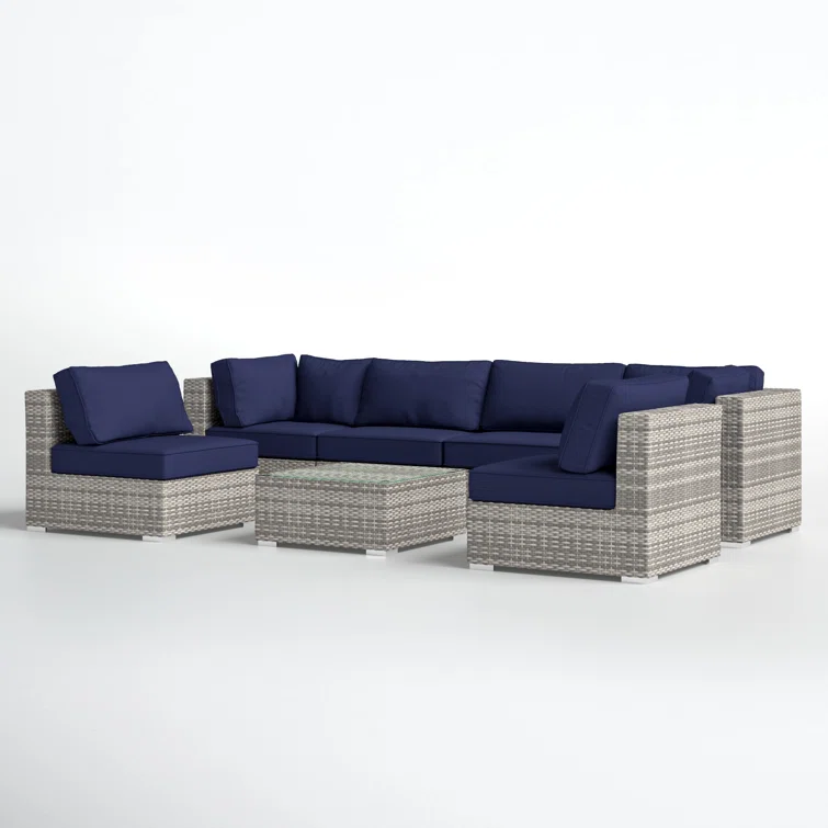 Anden Rattan Wicker Fully Assembled 6 - Person Seating Group with Sunbrella Cushions