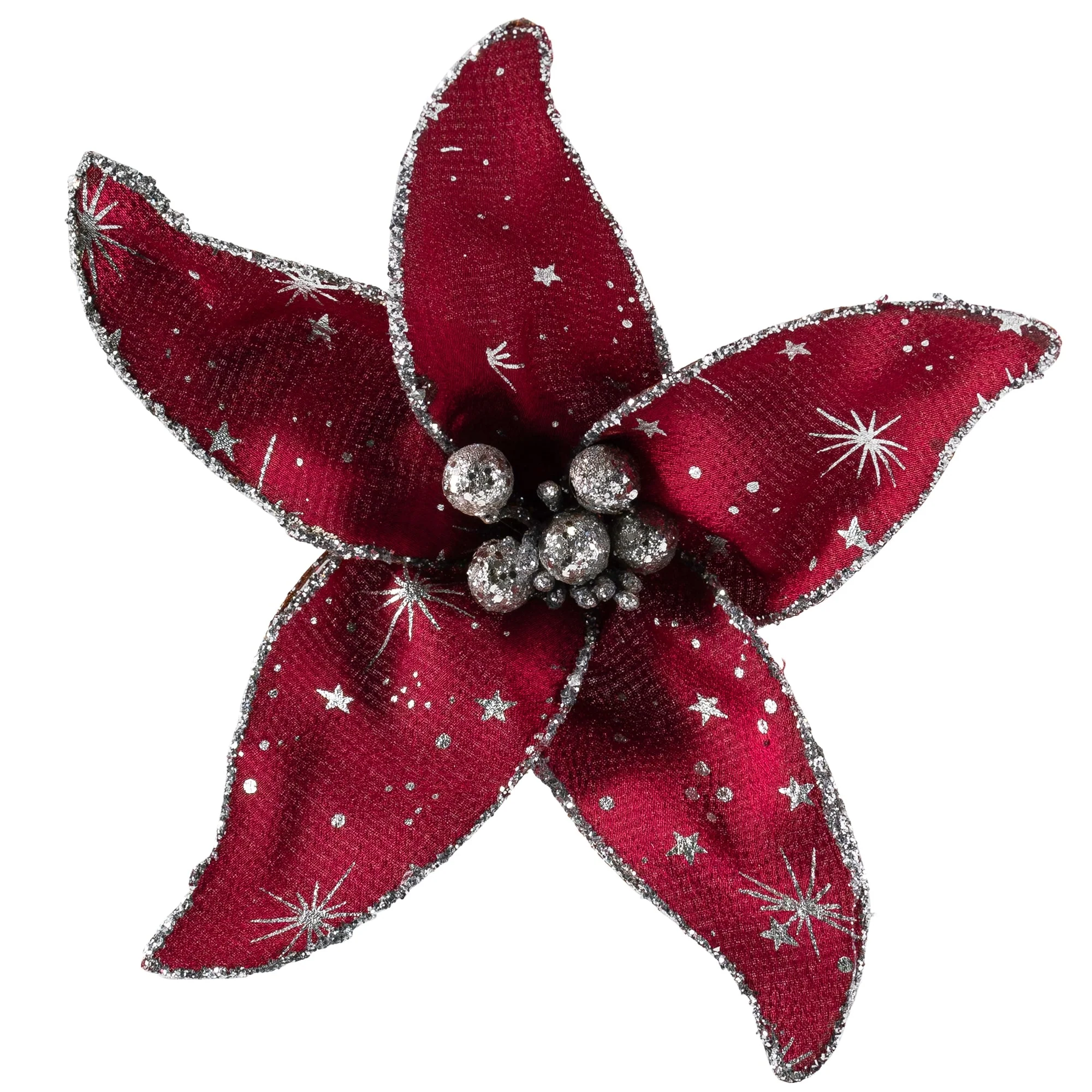 Starburst Flower Glittered Clip-on Christmas Ornament - 6