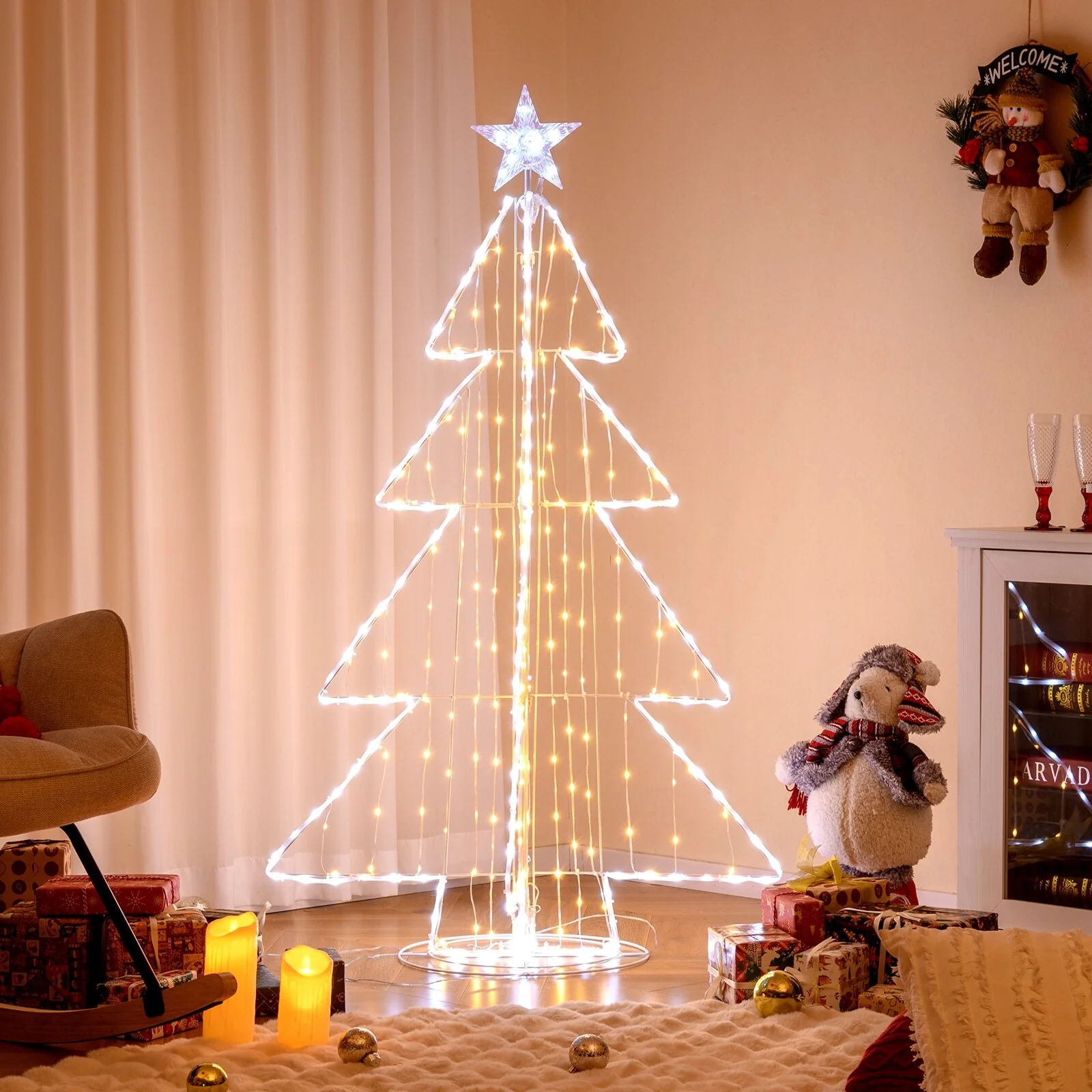 Gymax 5 FT LED Lighted Cone Tree Indoor & Outdoor Xmas Decoration w/ - Multi-colors - See Details