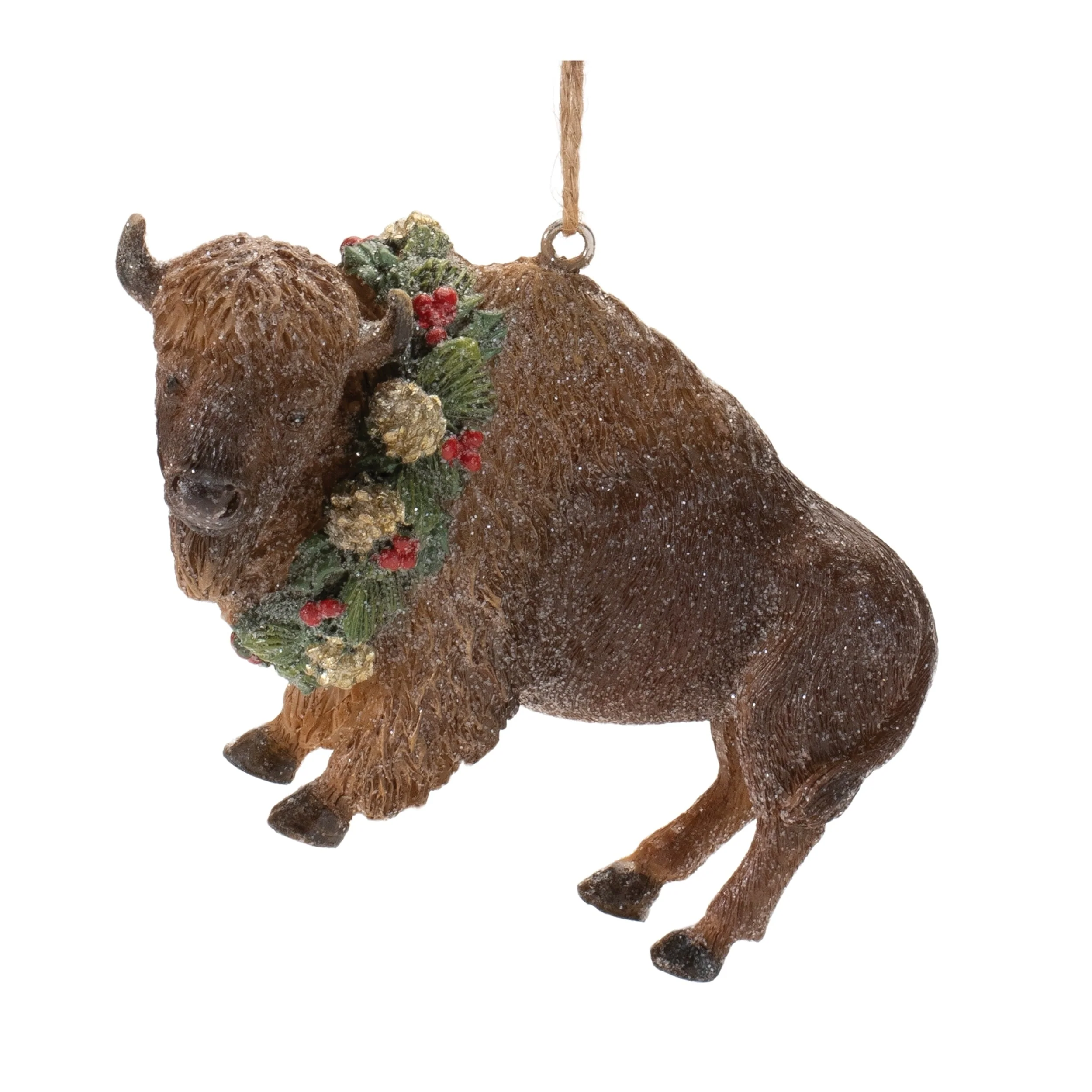 Woodland Bison Christmas Ornaments with Pine Wreath Set of 12 - 4.25” x 3” x 2.75”