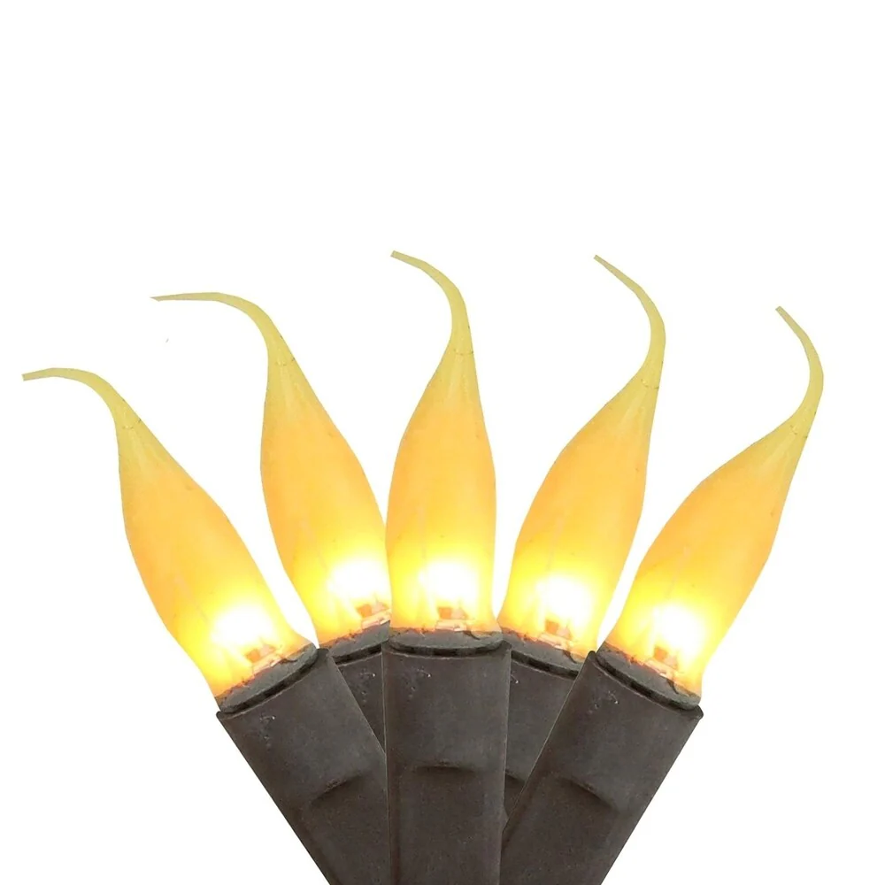Set of 20 Fireside Amber Mini Silicone Flame Bulb Christmas Lights - Brown Wire