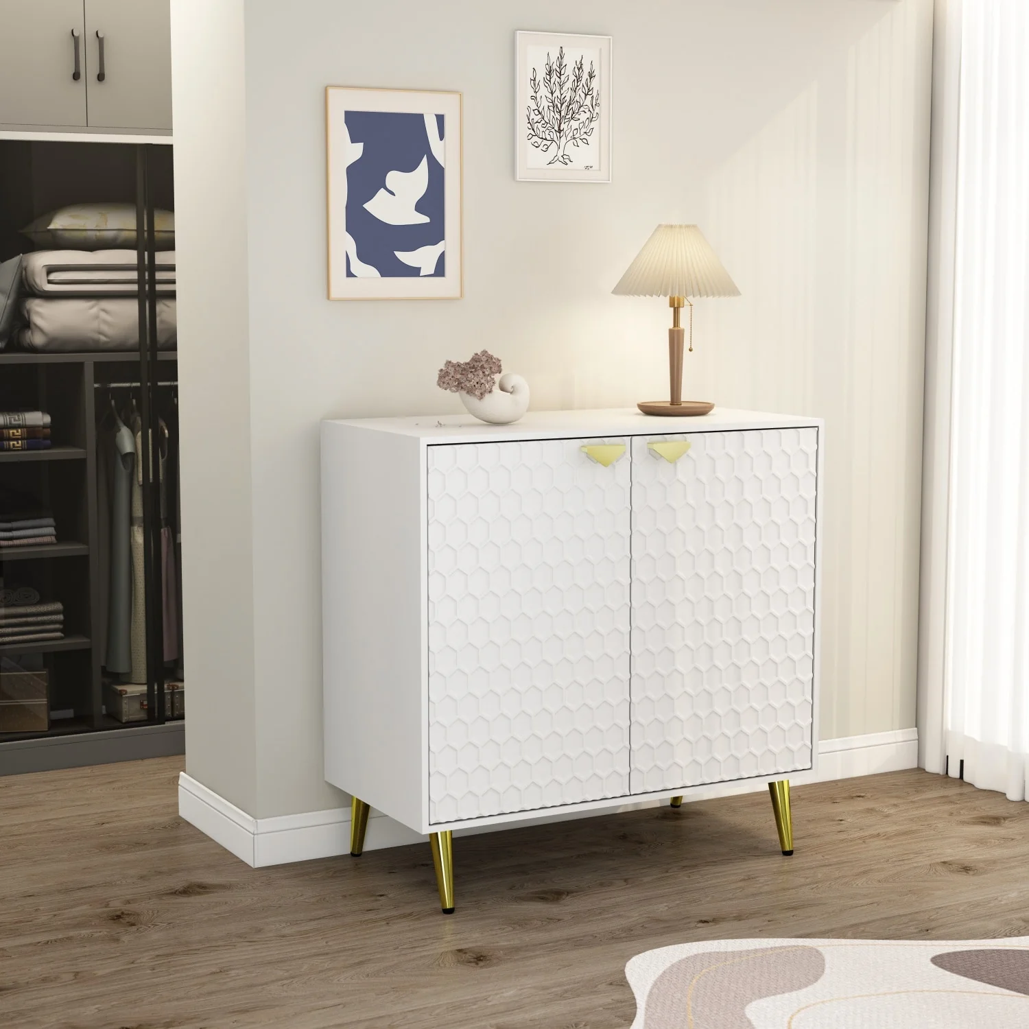 Timechee Buffet Storage Sideboard 2-Door Storage Cabinet Mesh Design