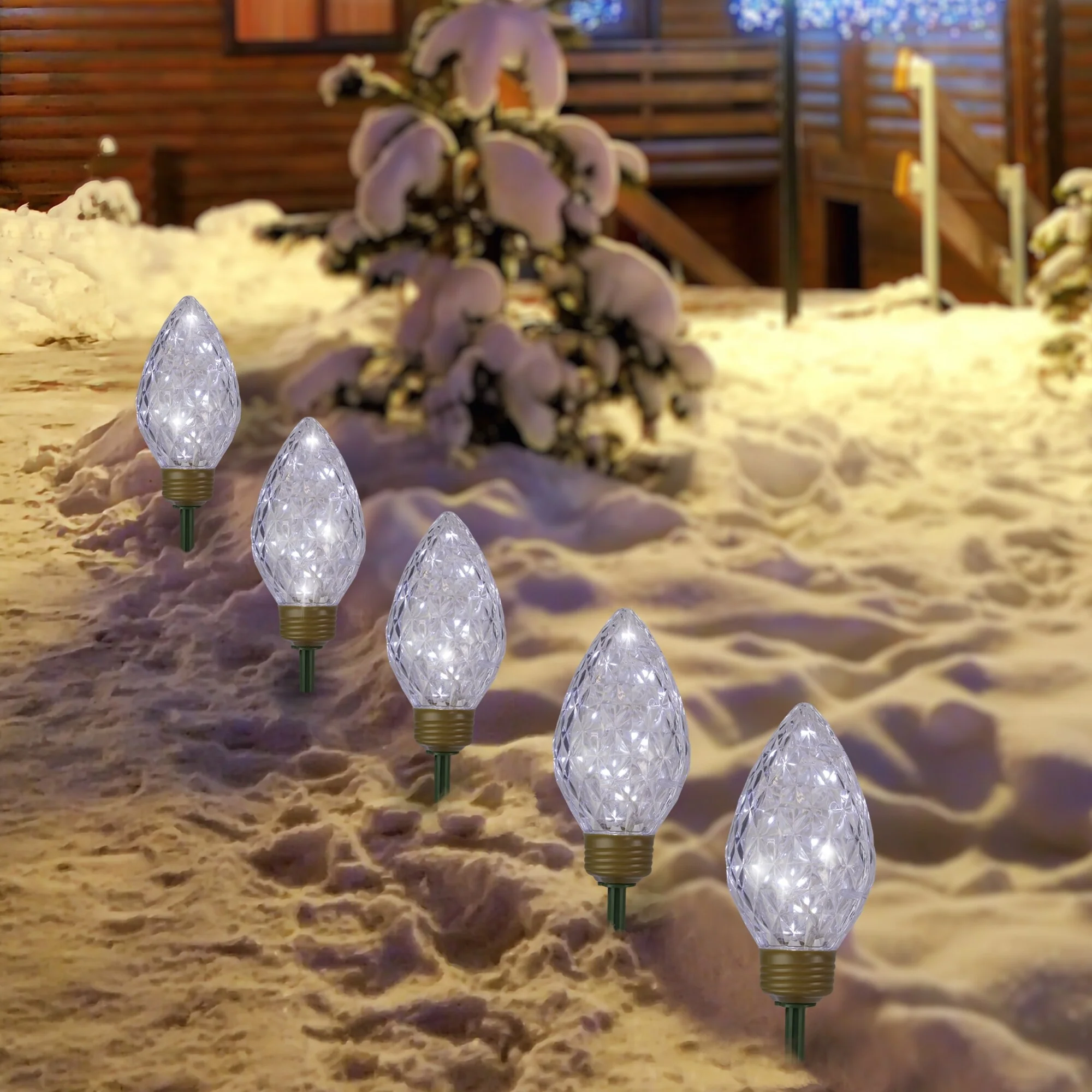 LED Lighted C9 Style Christmas Pathway Lawn Stakes - 8'- Clear - 5ct