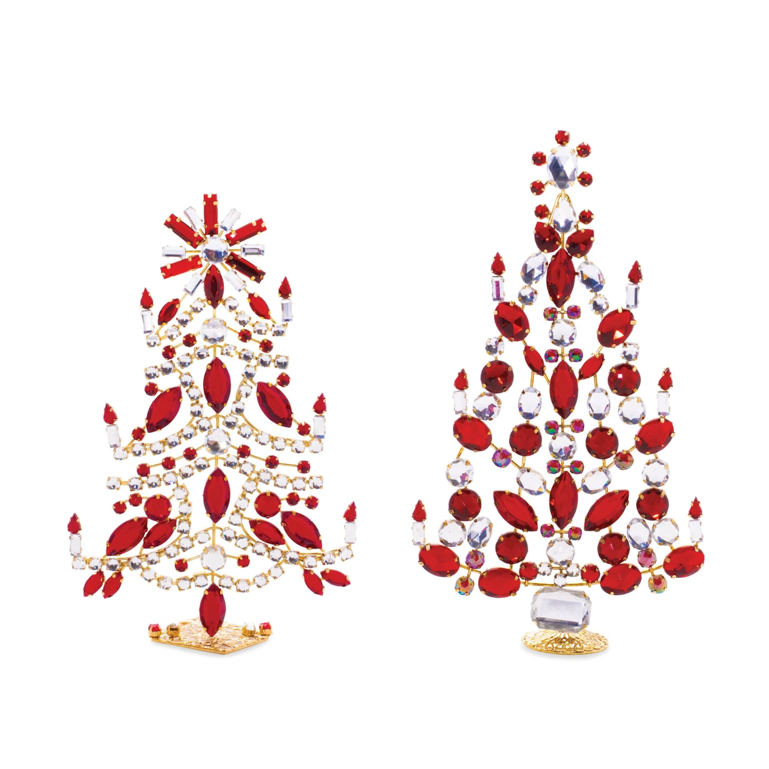 Iron Plastic Jeweled Christmas Trees with Bead Accents Set of 2 - 4.5” x 1” x 8” (L x W x H)