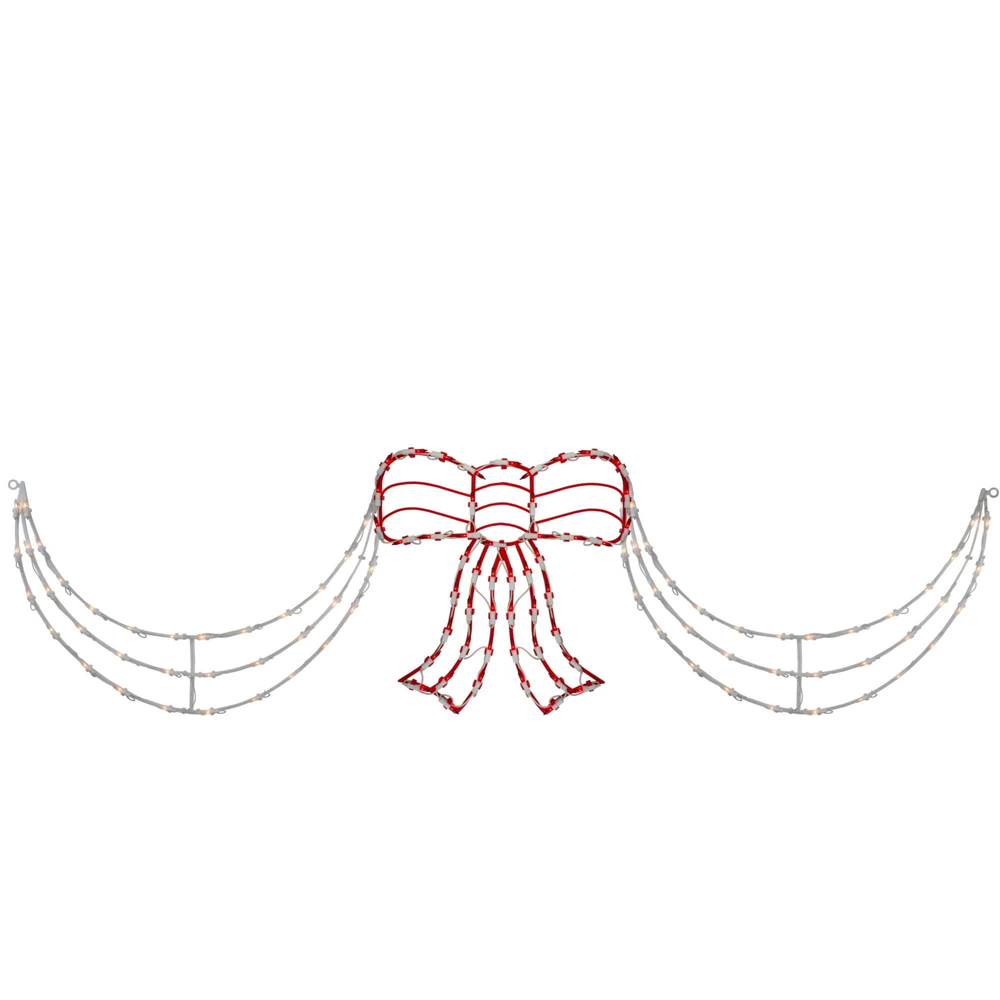 3-Piece Lighted Red and White Bow and Swag Christmas Decoration