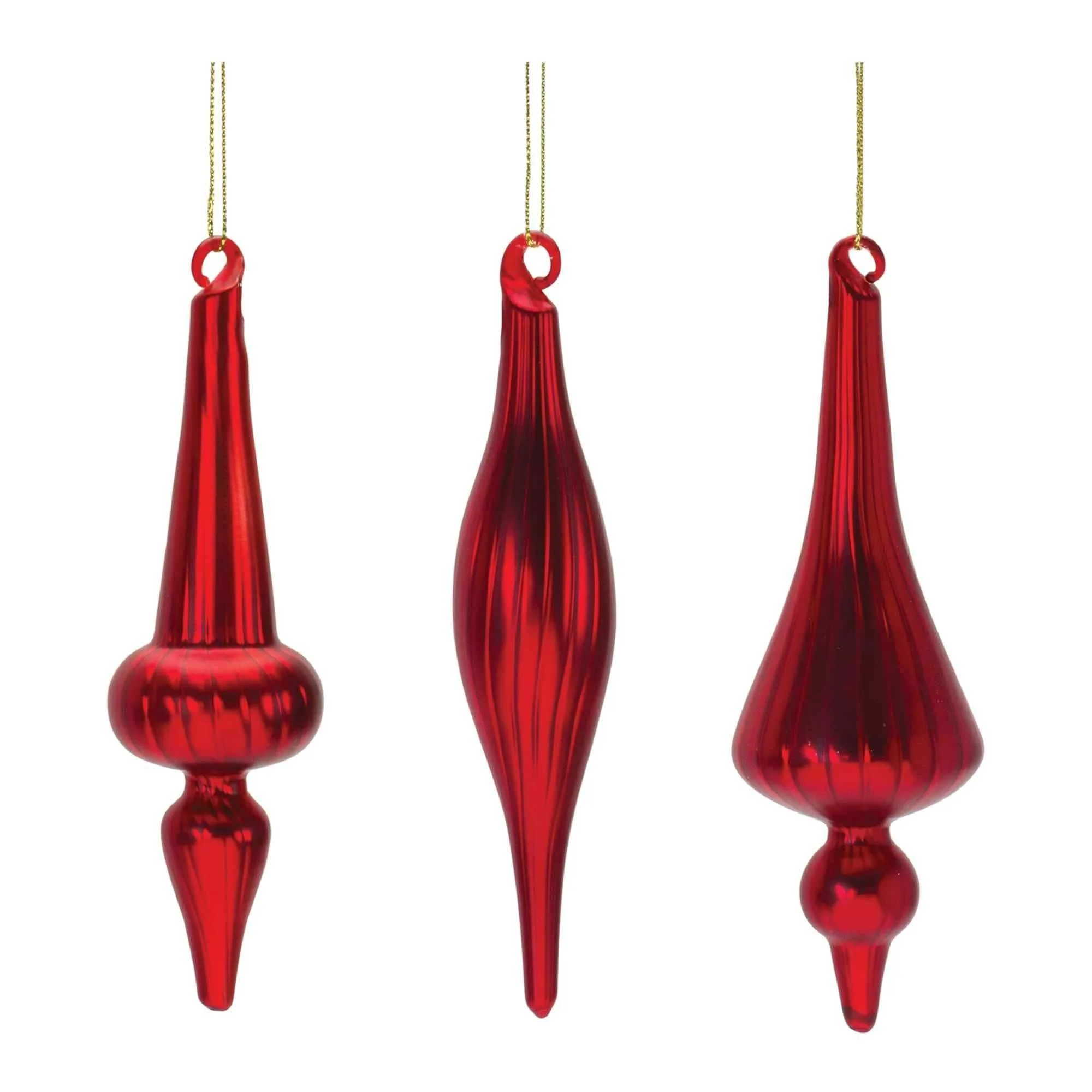 Shiny Ribbed Glass Christmas Finial Drop Ornaments 6