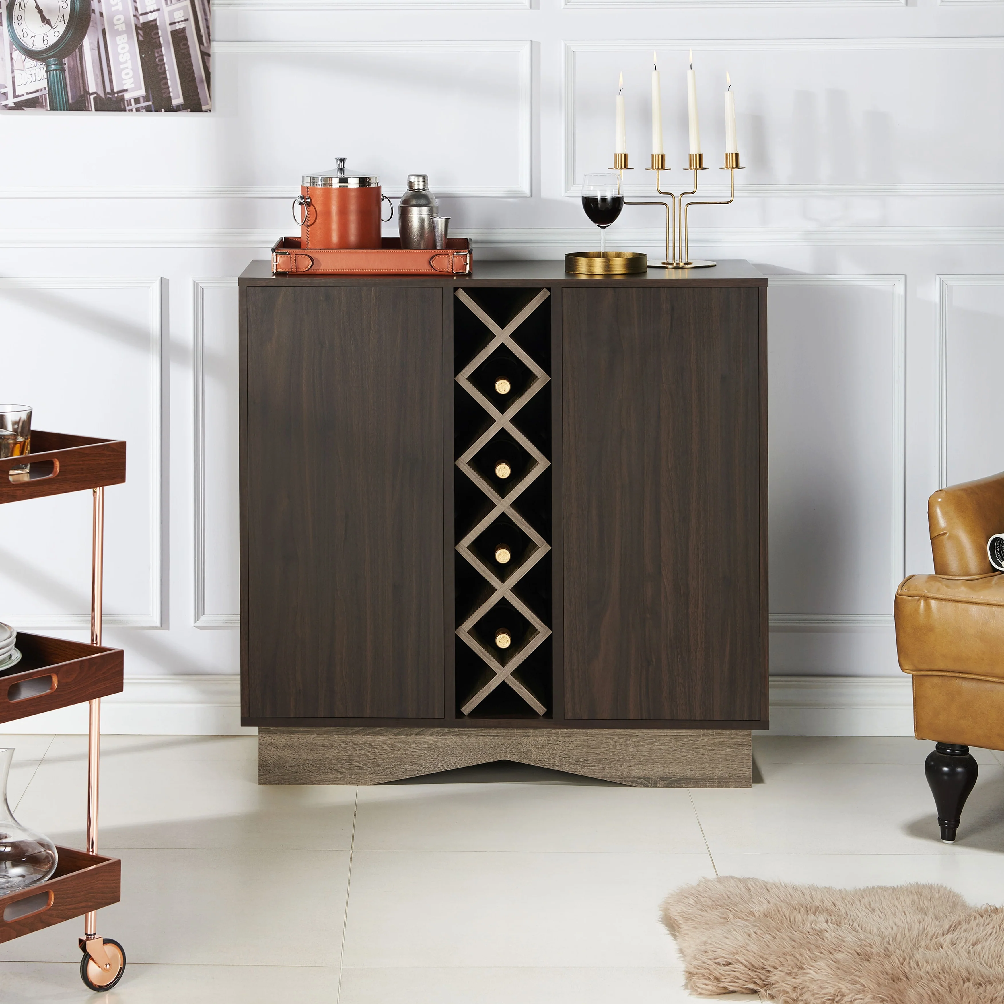 Furniture of America Lymu Contemporary Brown Wood 5-shelf Wine Cabinet
