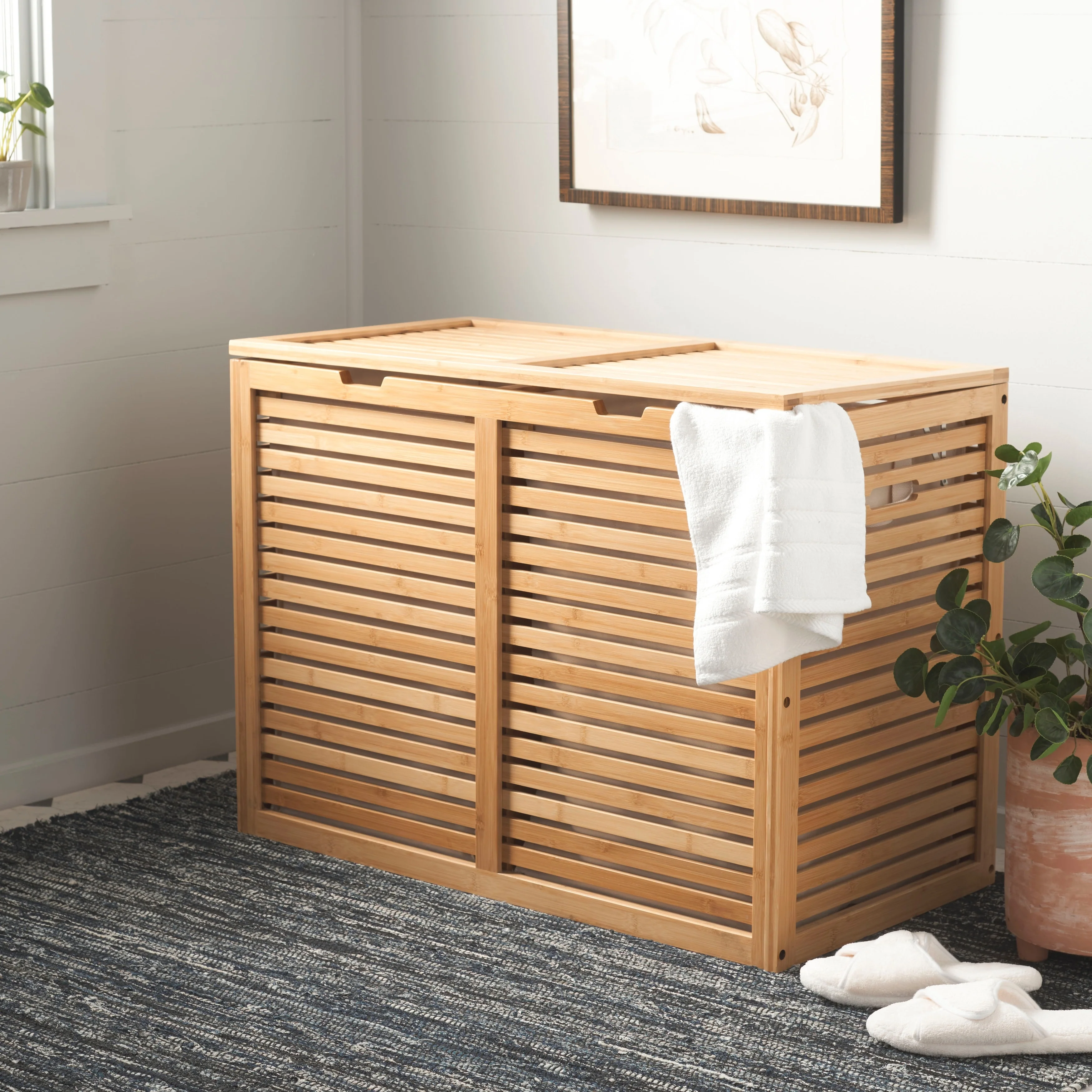 SAFAVIEH Lyubka 2-Compartment Laundry Basket - 34.3 In. W x 17.7 In. D x 25 In. H - 34Wx18Dx25H