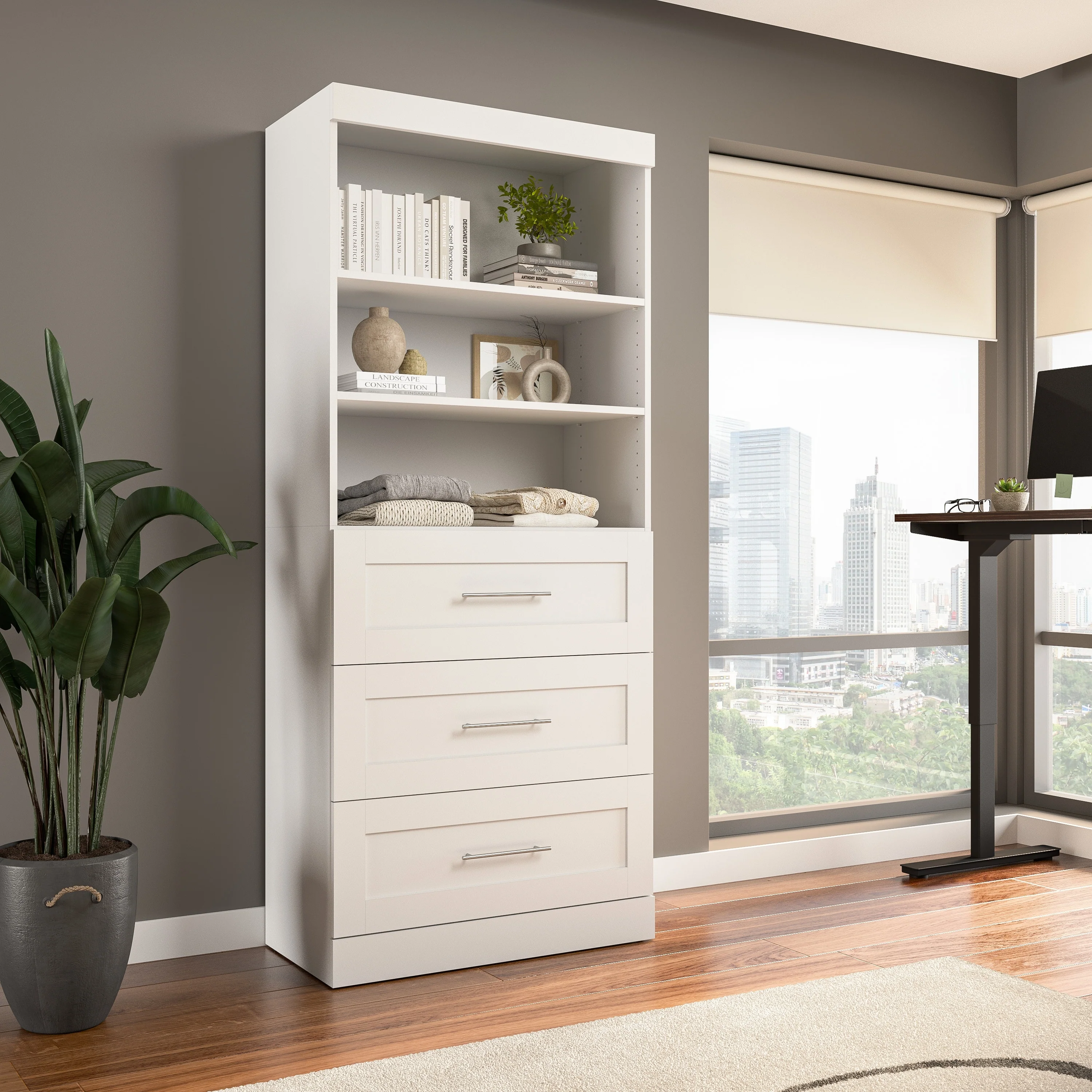Bestar Pur 36W Closet Organizer with Drawers and Shelving