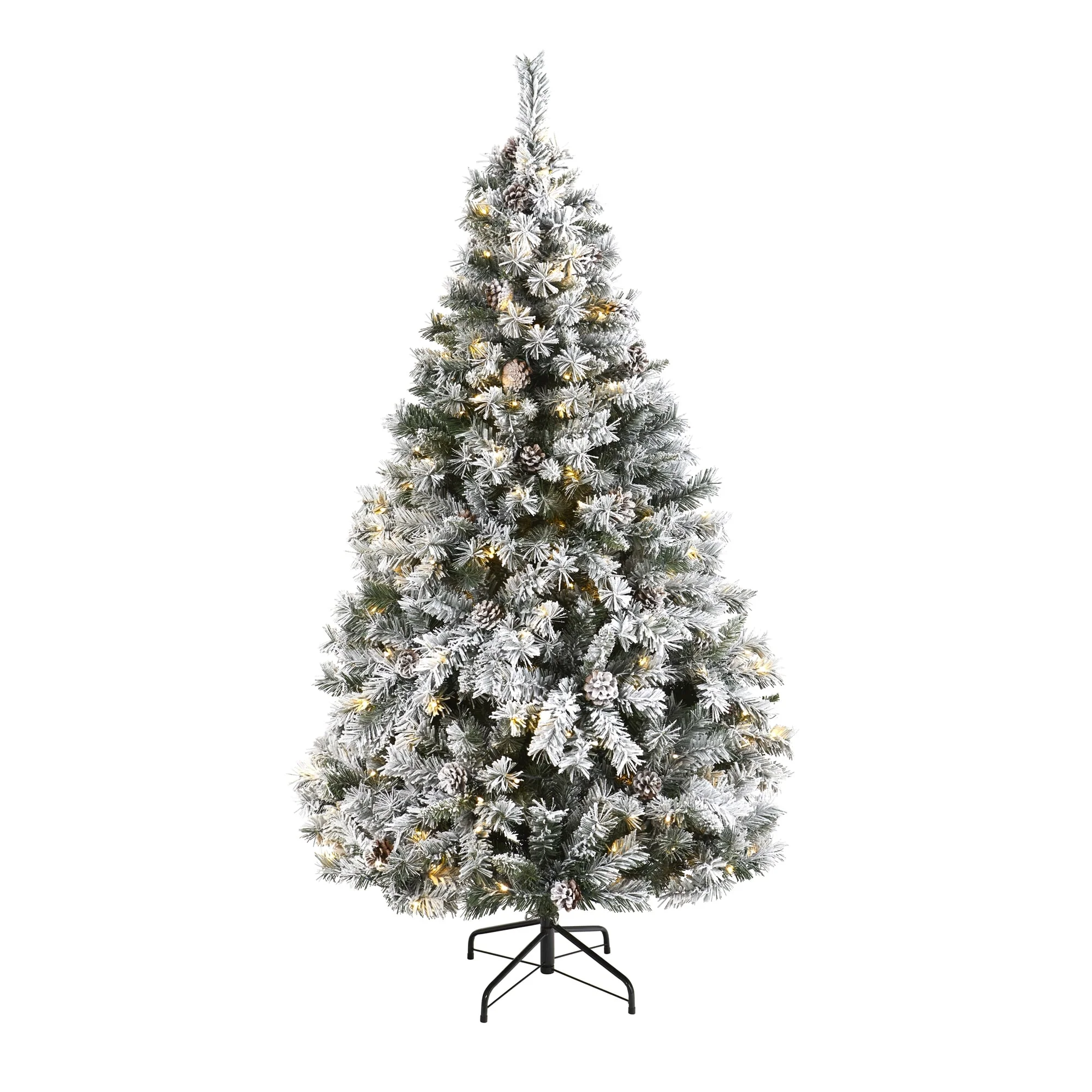 6' Flocked River Mountain Pine Artificial Tree Warm Clear LED - 6 Foot