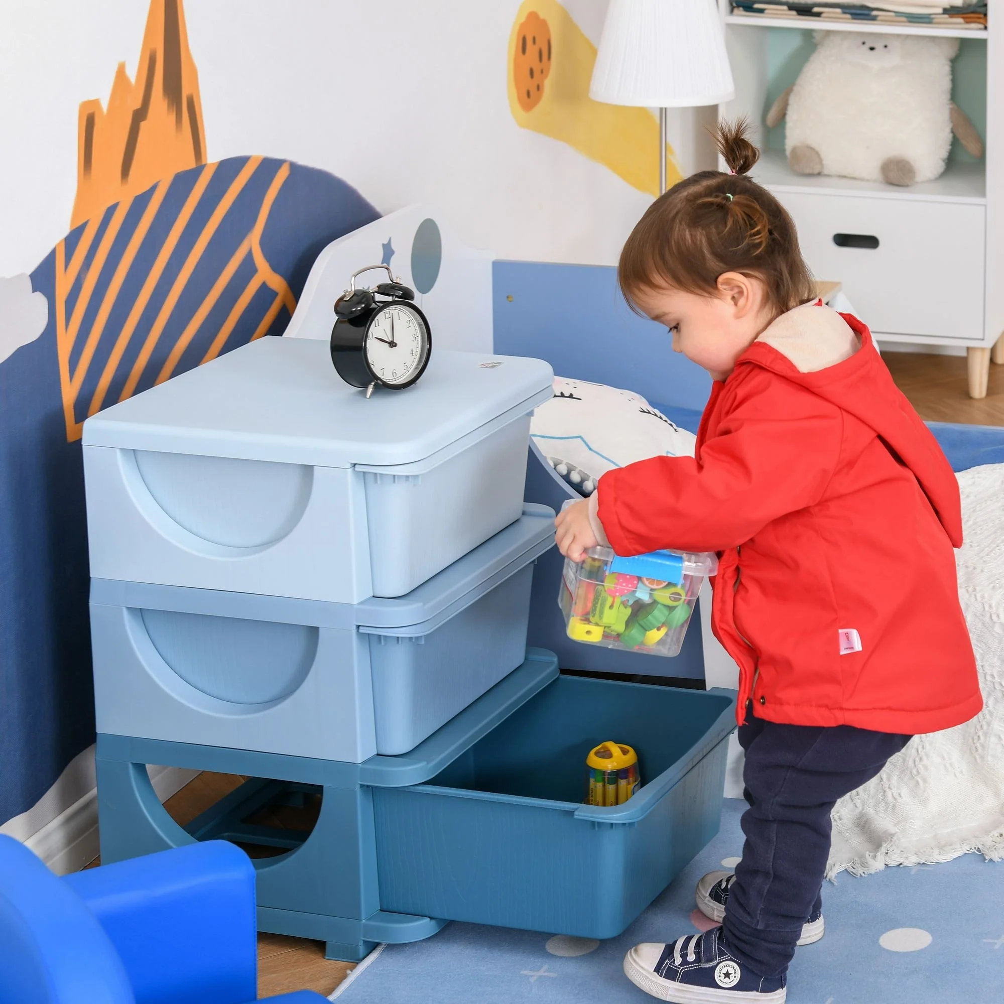 Qaba Kids Storage Unit Dresser Tower with Drawers 3 Tier Chest Toy Organizer for Bedroom Kindergarten for Boys Girls Toddlers