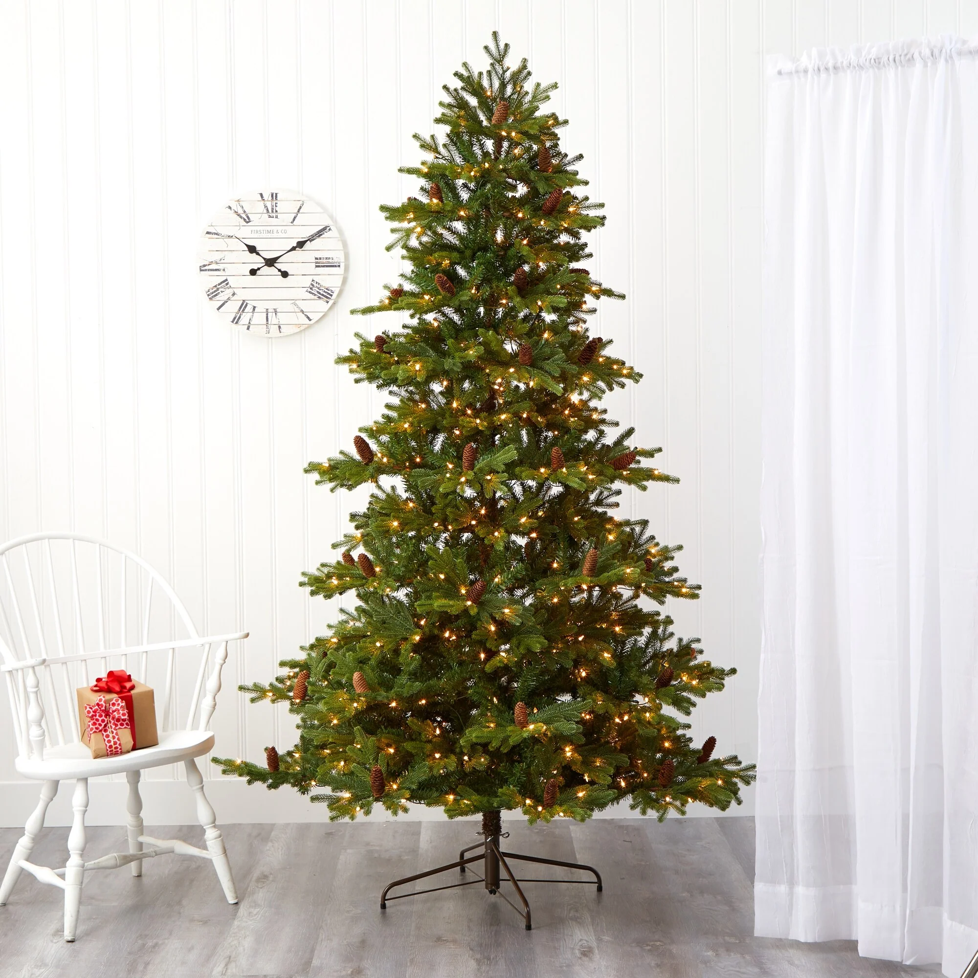 7.5' Pre-Lit Yukon Mountain Fir Artificial Christmas Tree, Clear LED Lights - 7.5 Foot