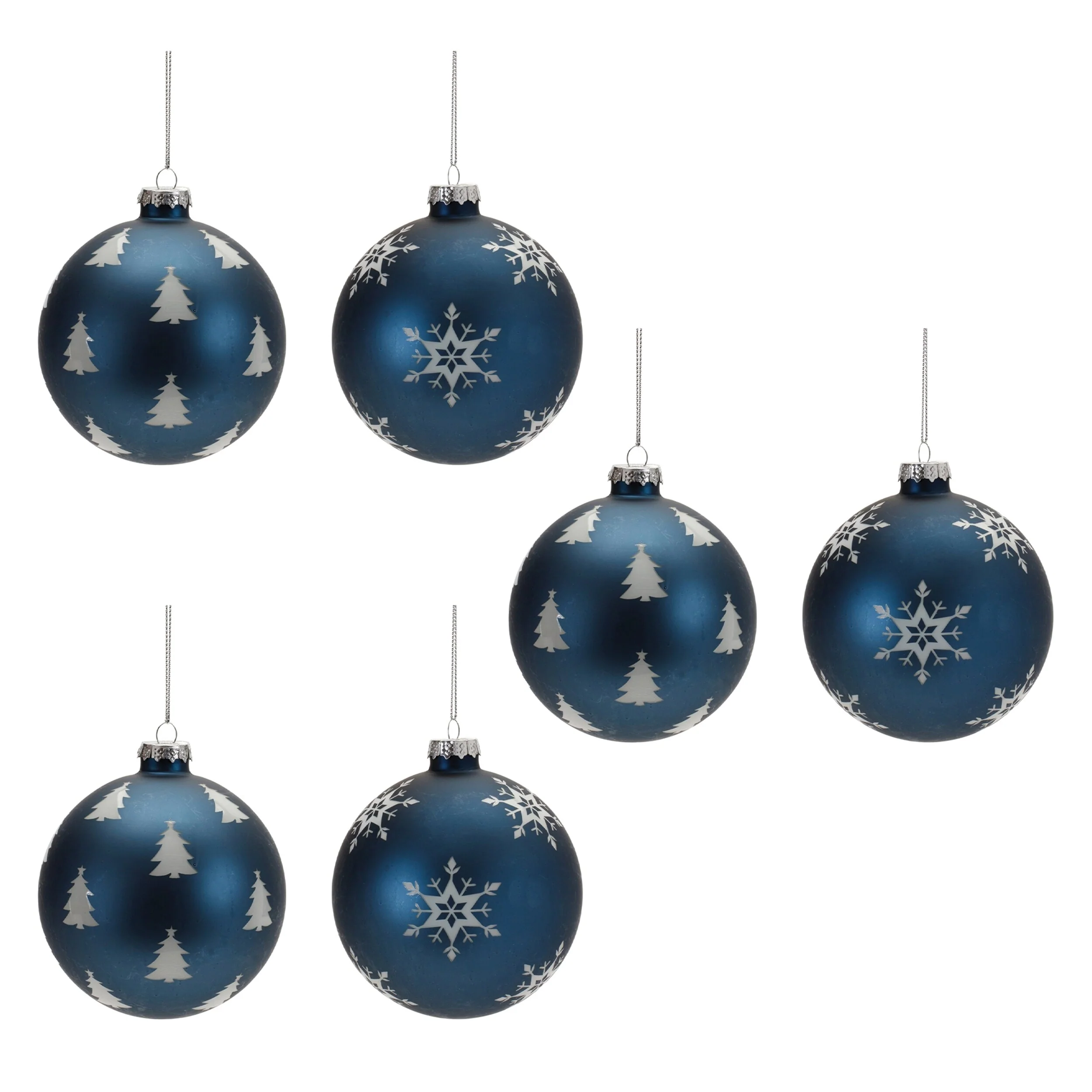 Set of 6 Glass Holiday Ornaments for Christmas Tree with Silver String - 4