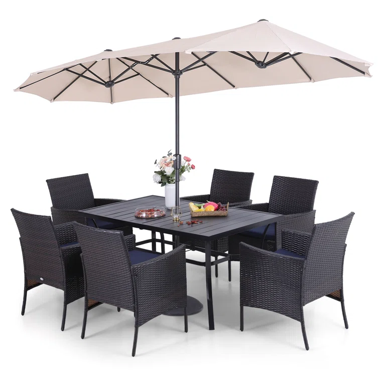Alyah 6 - Person Rectangular Outdoor Dining Set with Cushions