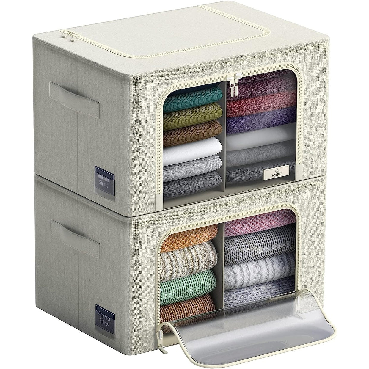 Foldable Storage Bag Breathable Bamboo Fabric Dustproof Organizer Box Charcoal - (2 Section - Beige) - N/A
