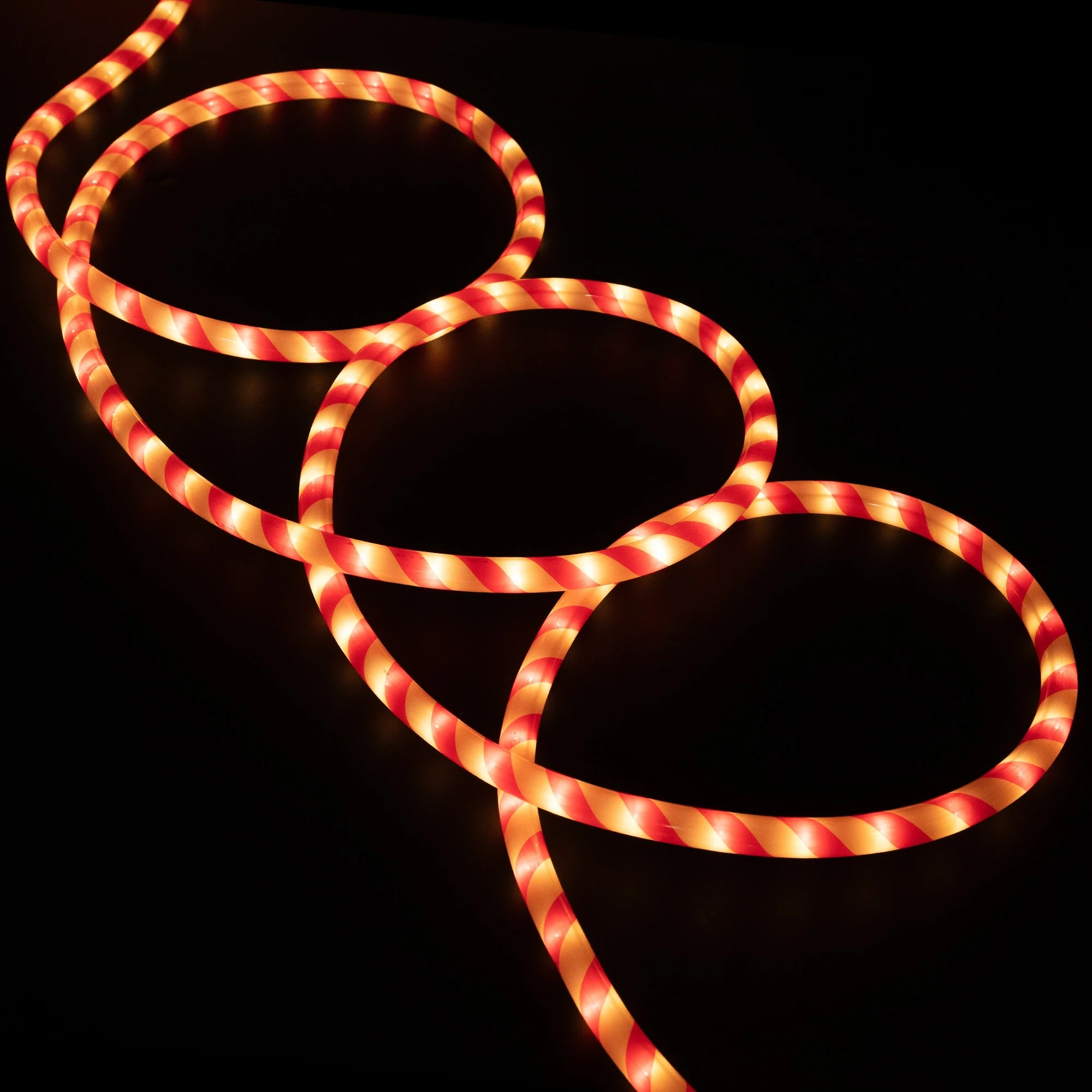 18' Red and White Striped Candy Cane Outdoor Christmas Rope Lights