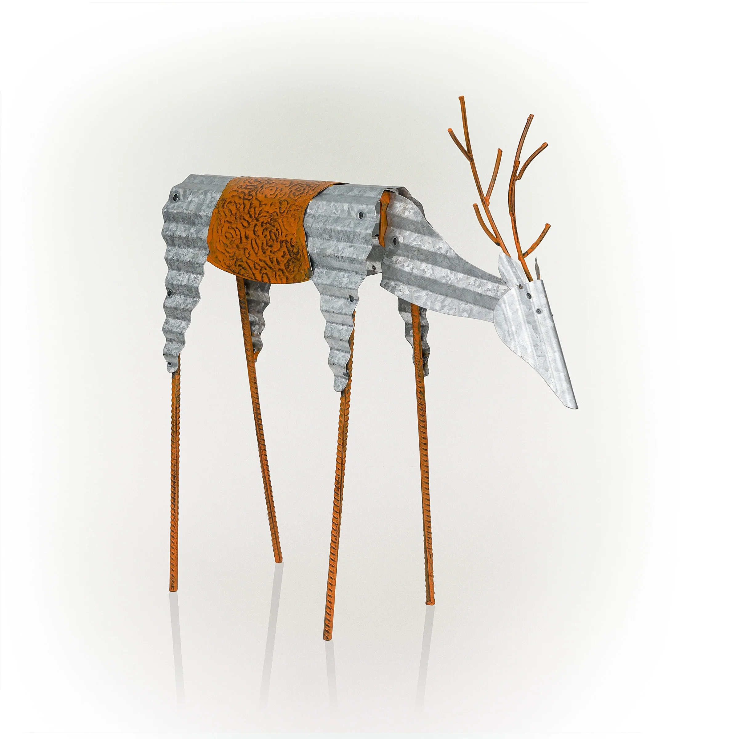 Alpine Corporation Outdoor Metal Rustic Reindeer Lawn Christmas Holiday Decoration - Silver