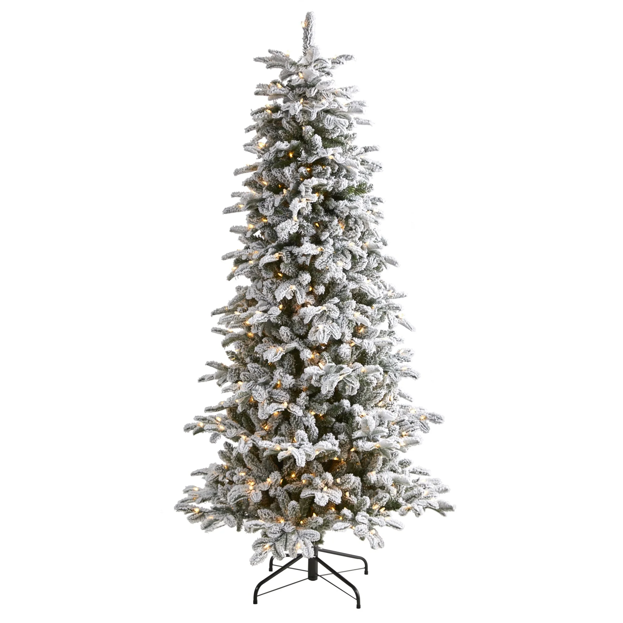 7' Flocked North Carolina Fir Artificial Christmas Tree, Clear Lights - 7 Foot