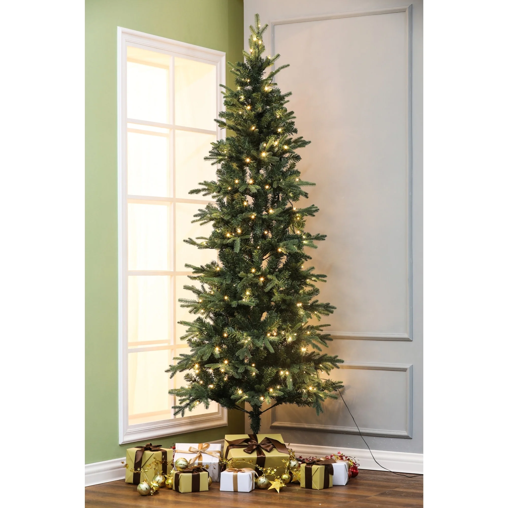 7Ft Pre-Lit LED Artificial Slim Fir Christmas Tree with Metal Stand - 85