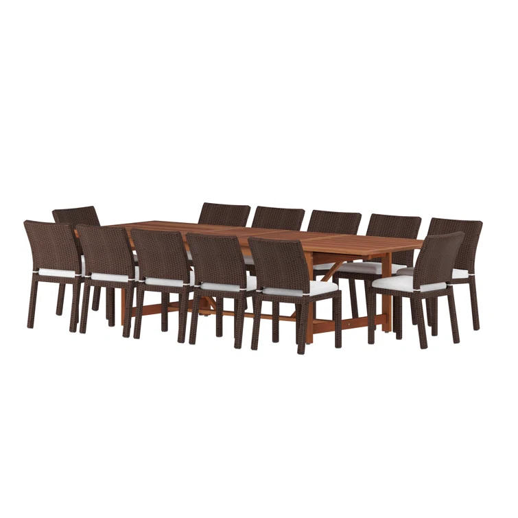Anautica 13 Piece Teak Finish Outdoor Furniture Dining Set with Cushions