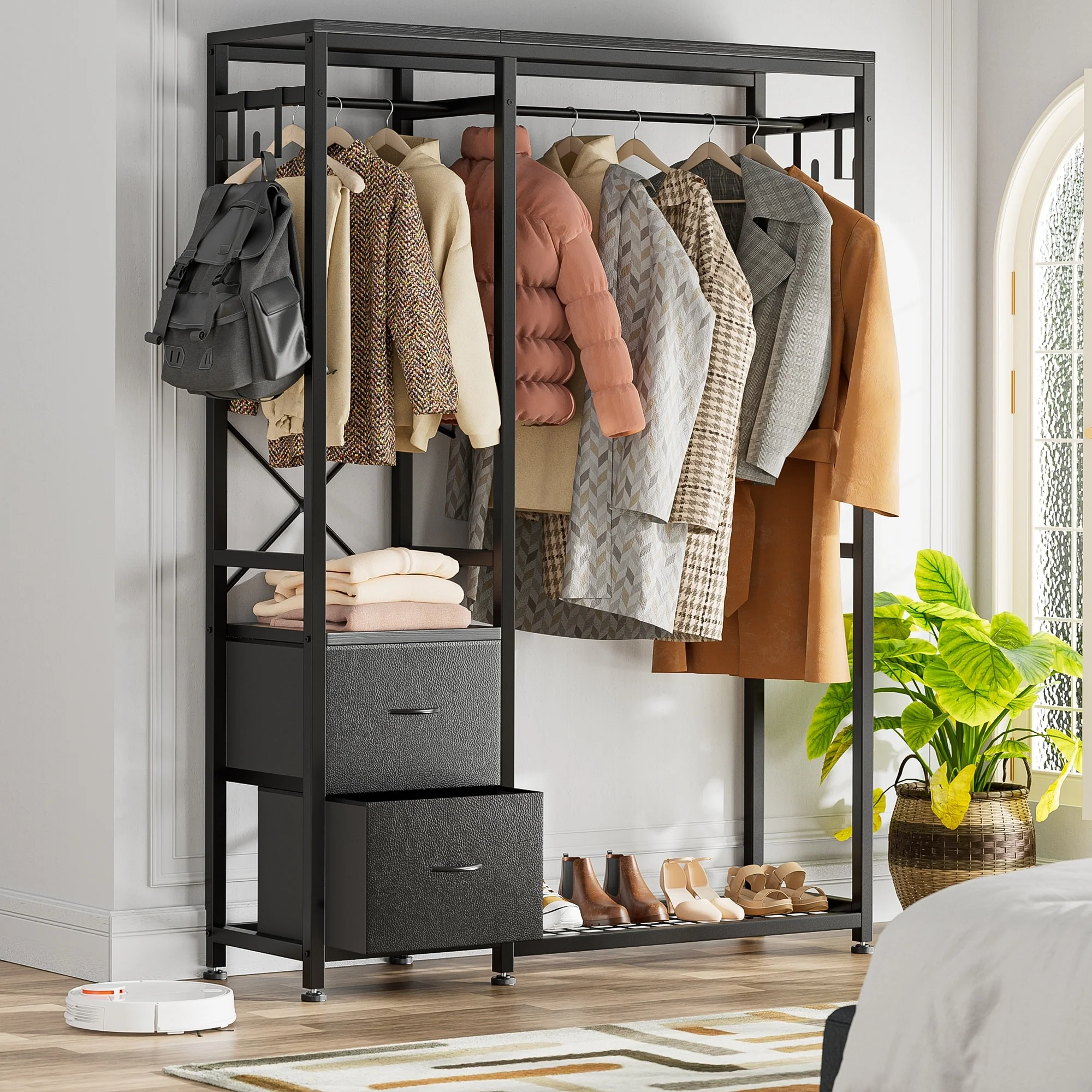Clothes Rack, Closet Organizer with Storage Shelves, Hanging Bar, Drawers - 47.24