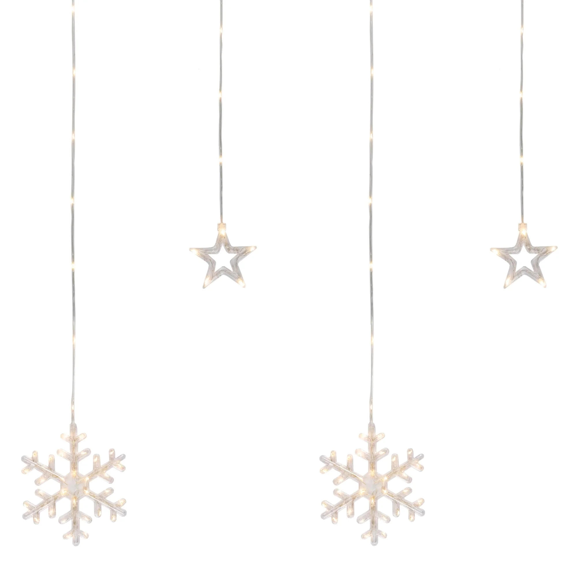 250 Clear LED Star Snowflake Window Curtain Lights 15.75ft Clear Wire