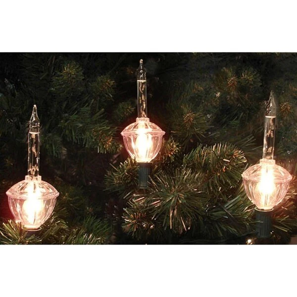 Set of 7 Clear Retro Christmas Bubble Lights - Green Wire