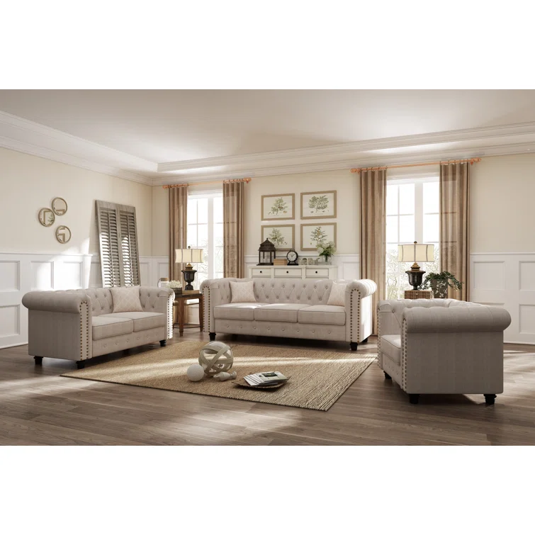 Gilles 82" Linen Rolled Arm Upholstered Sofa