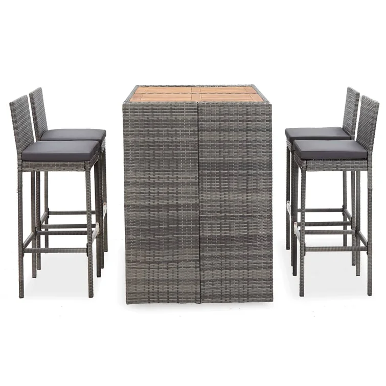 Patio Bar Set Bar Table and Stools Poly Rattan and Wood