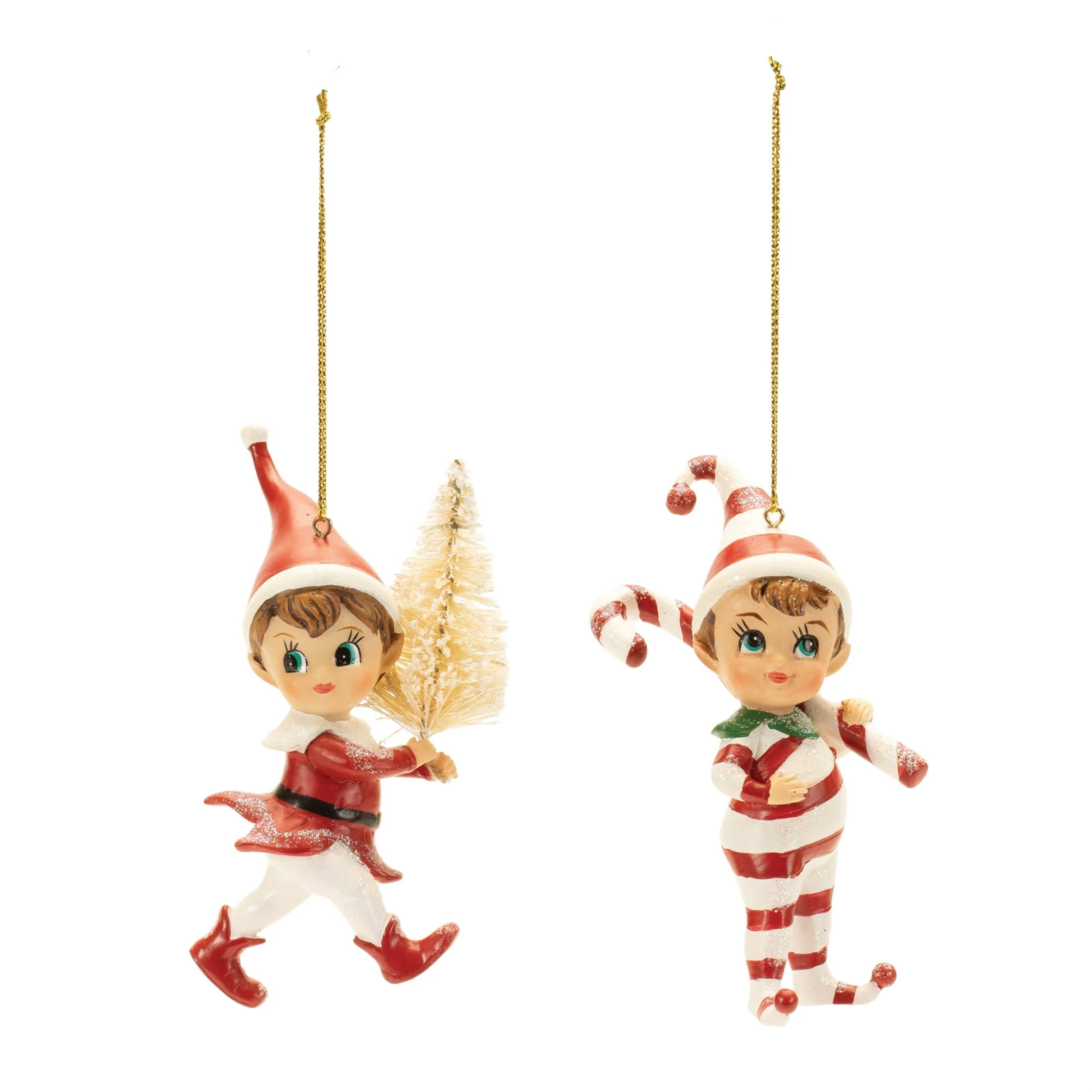 Christmas Elf Ornaments Set of 12 with Candy Cane Accents - 4.25
